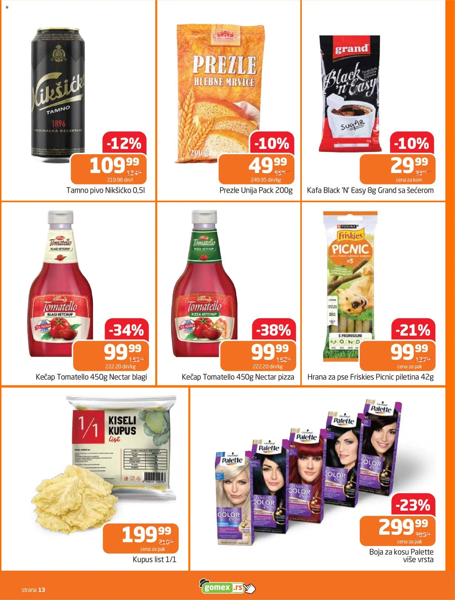 Gomex katalog - važi od 15.04.2026 | Strana: 13 | Proizvode: Purina, Hrana za pse, Kafa, Pivo