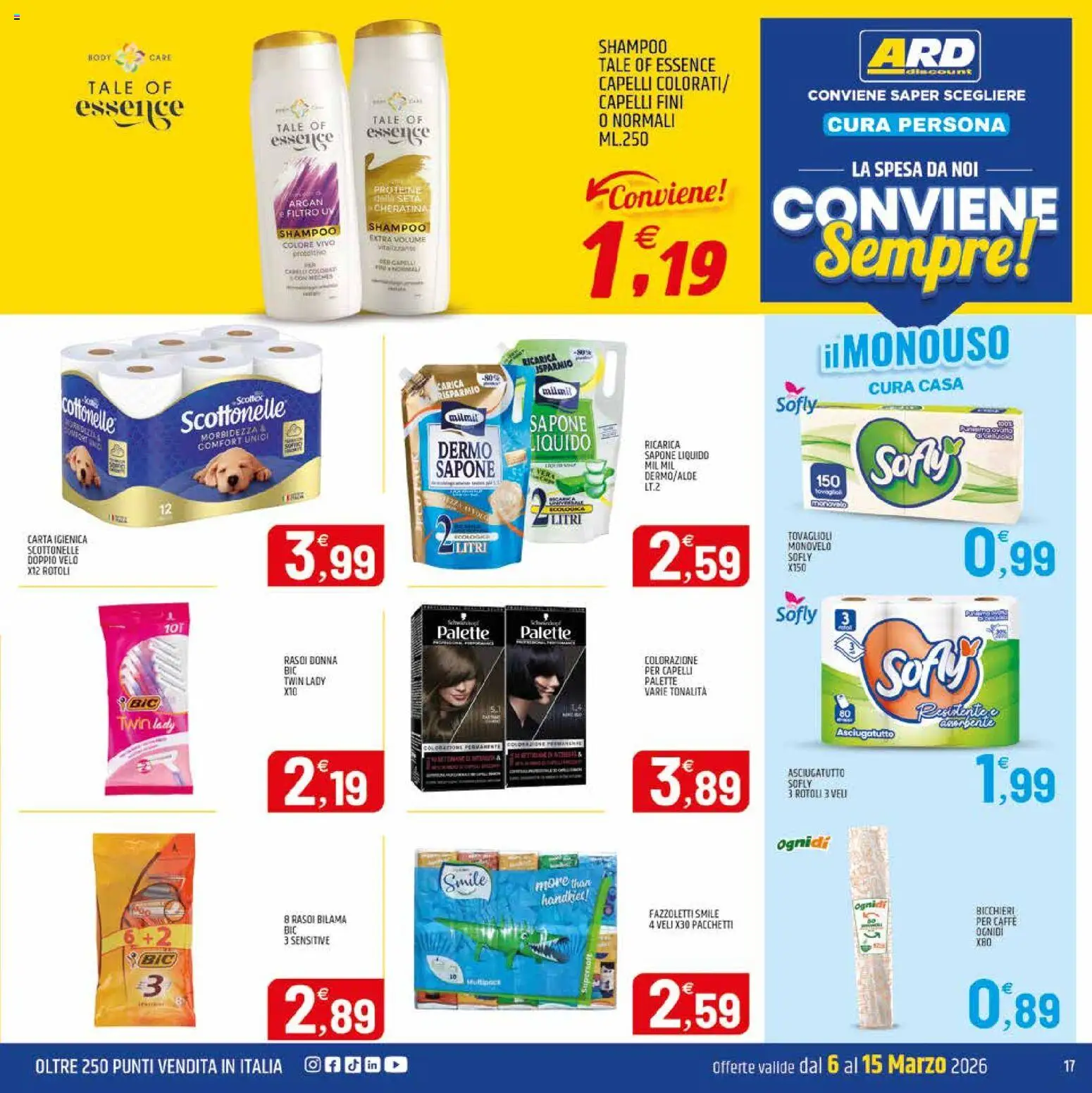 Volantino ARD Discount del 06.03.2026 | Pagina: 17 | Prodotti: Shampoo, Sapone, Caffè, Fazzoletti