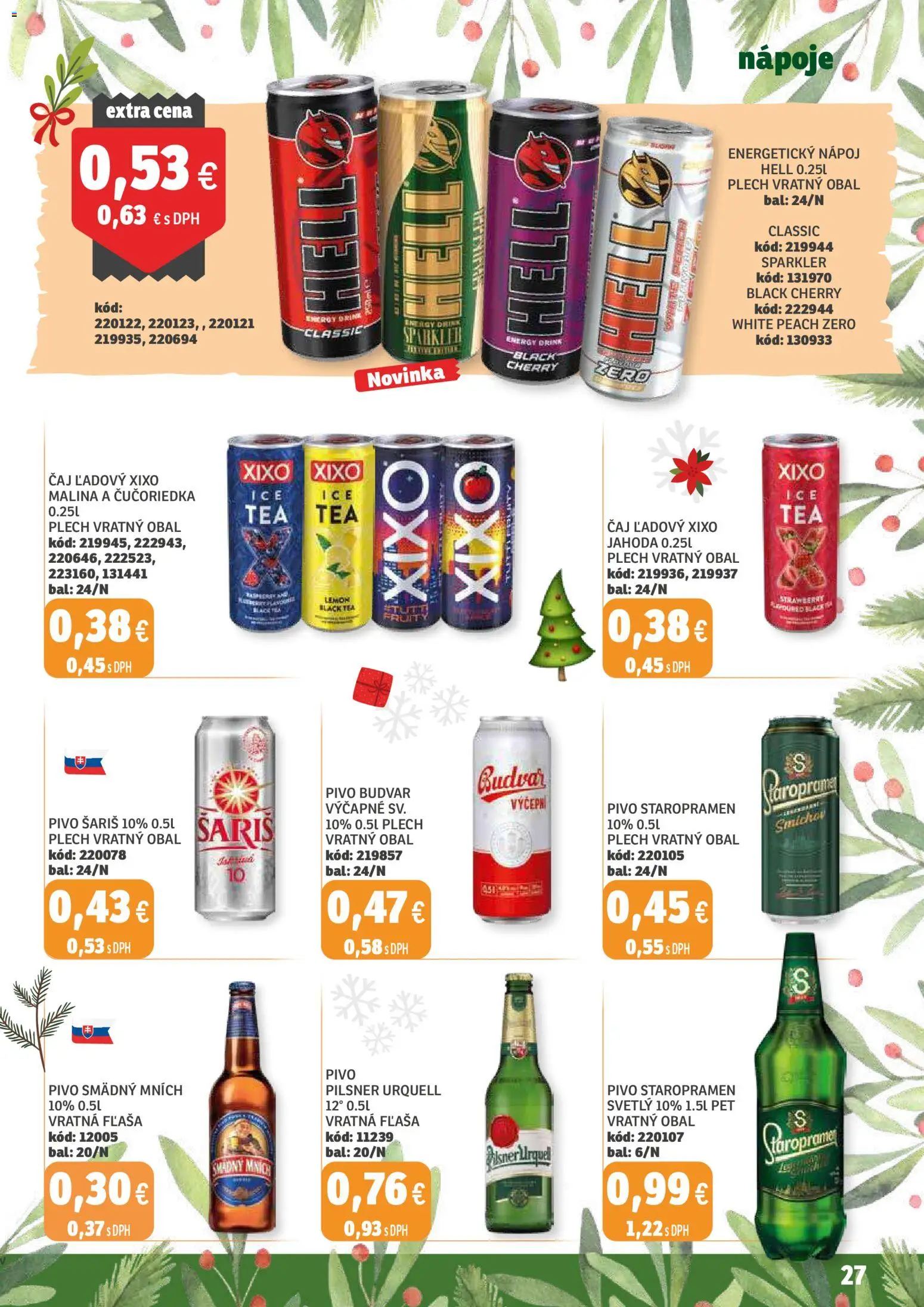 Nové Labaš akcie – leták je platný od 28.11.2025 | Strana: 27 | Produkty: Pivo, Čaj, Budvar, Smädný Mních