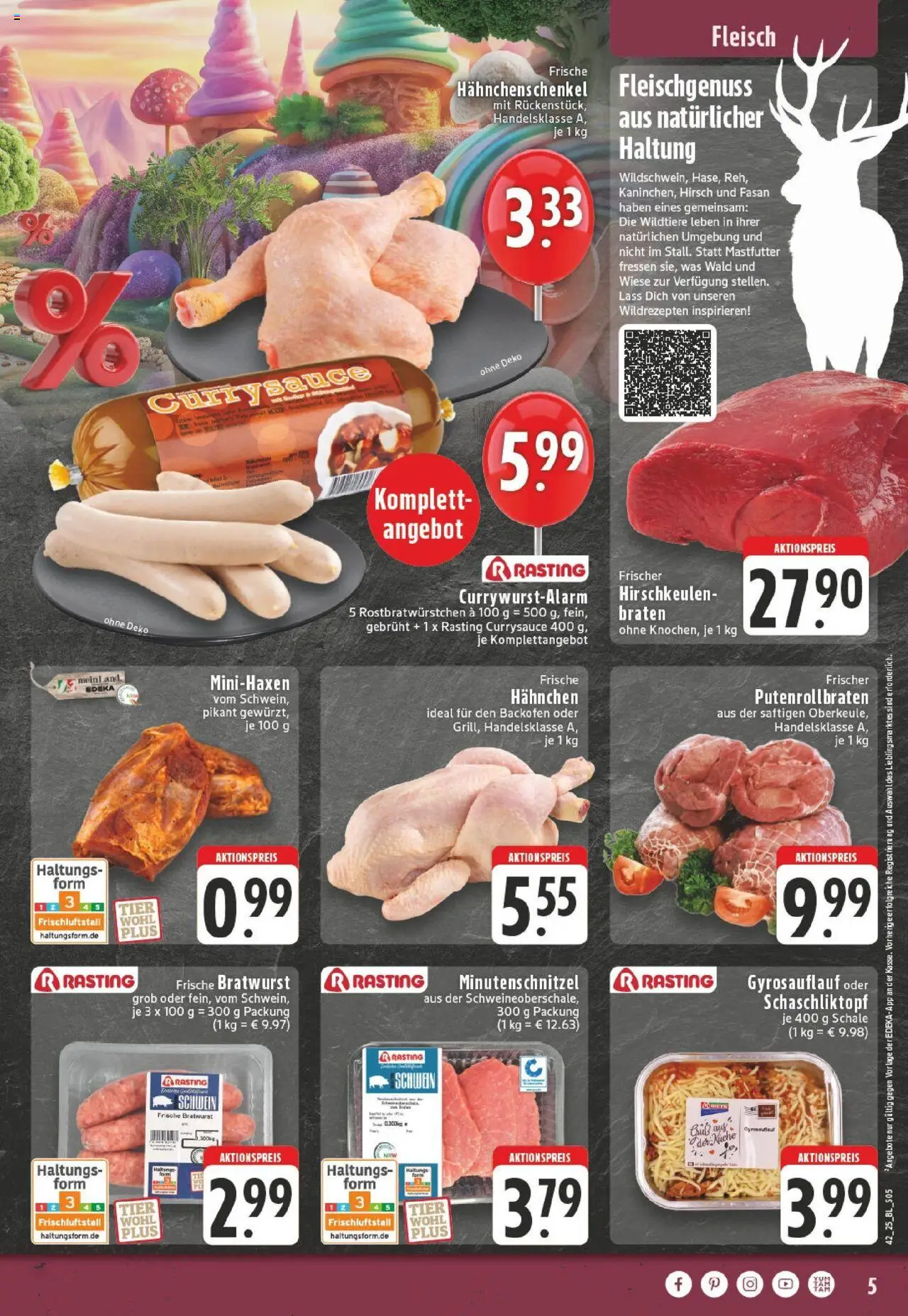 Edeka prospekt Lienen	 – gültig ab 13.10.2025 | Seite: 5 | Produkte: Hahnchenschenkel, Bratwurst, Küche, Fleisch