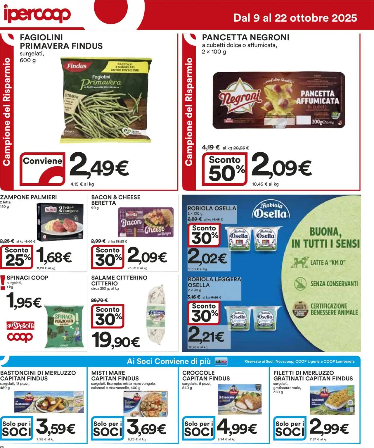 Volantino Ipercoop del 09.10.2025 | Pagina: 24 | Prodotti: Merluzzo, Spinaci, Fagiolini, Robiola