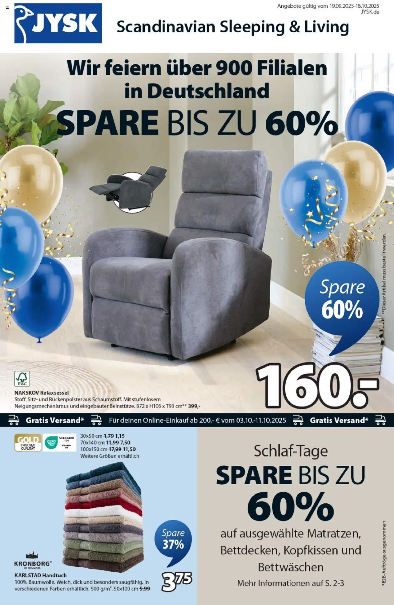 Angebote JYSK – gültig ab 19.09.2025 | Seite: 1 | Produkte: Relaxsessel, Kopfkissen