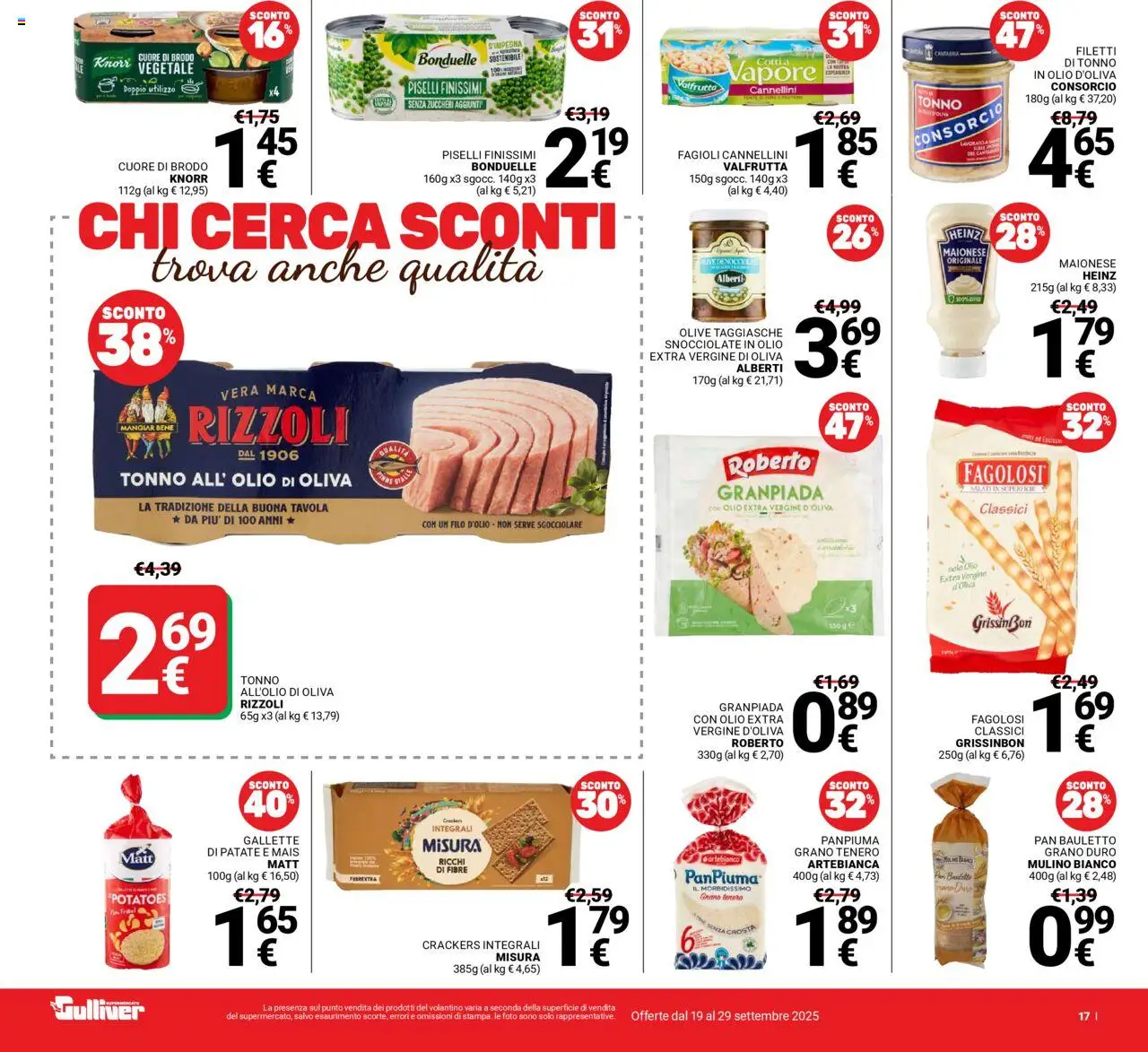 Volantino Gulliver del 19.09.2025 | Pagina: 17 | Prodotti: Cannellini, Patate, Olio, Tonno