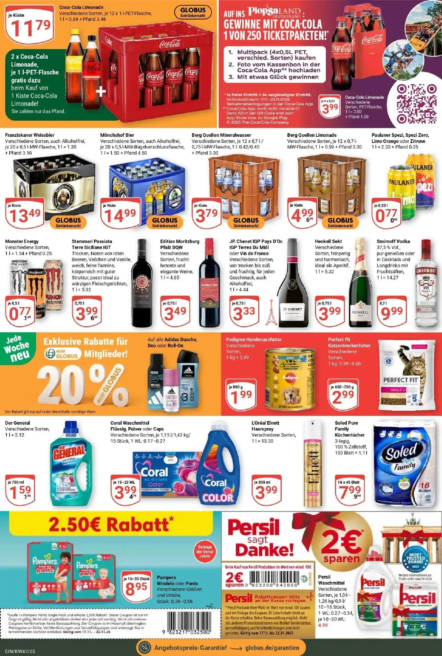 Globus prospekt Homburg-Einöd	 – gültig ab 17.11.2025 | Seite: 5 | Produkte: Franziskaner, Energy, Sekt, Coral waschmittel