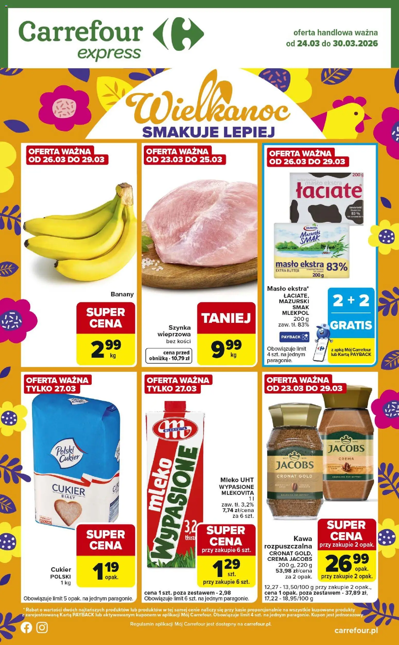 Carrefour gazetka - Express od 24.03.2026 | Strona: 1 | Produkty: Karta, Szynka, Masło, Cukier