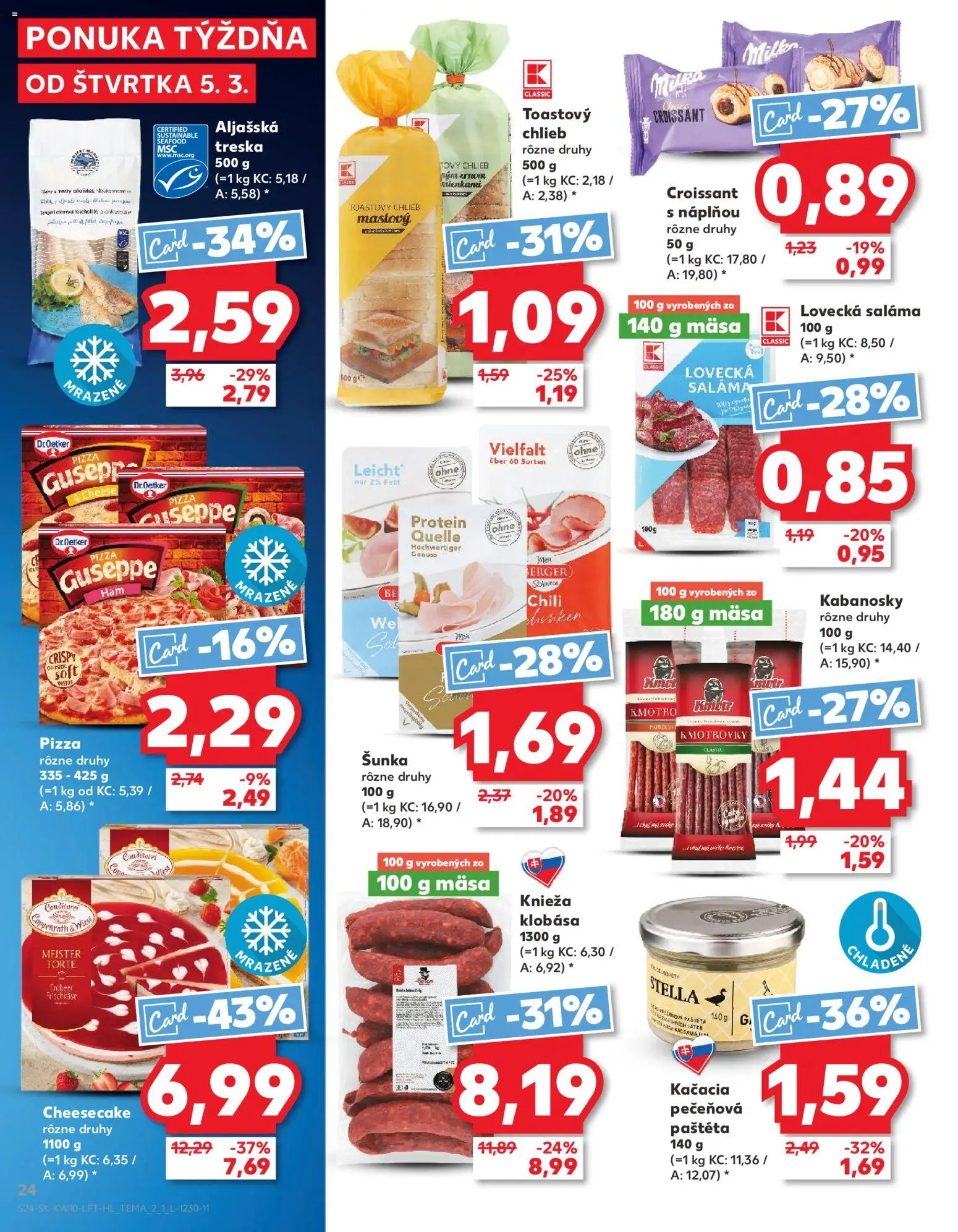 Nové Kaufland akcie – leták je platný od 05.03.2026 | Strana: 24 | Produkty: Pizza, Protein, Milka, Treska