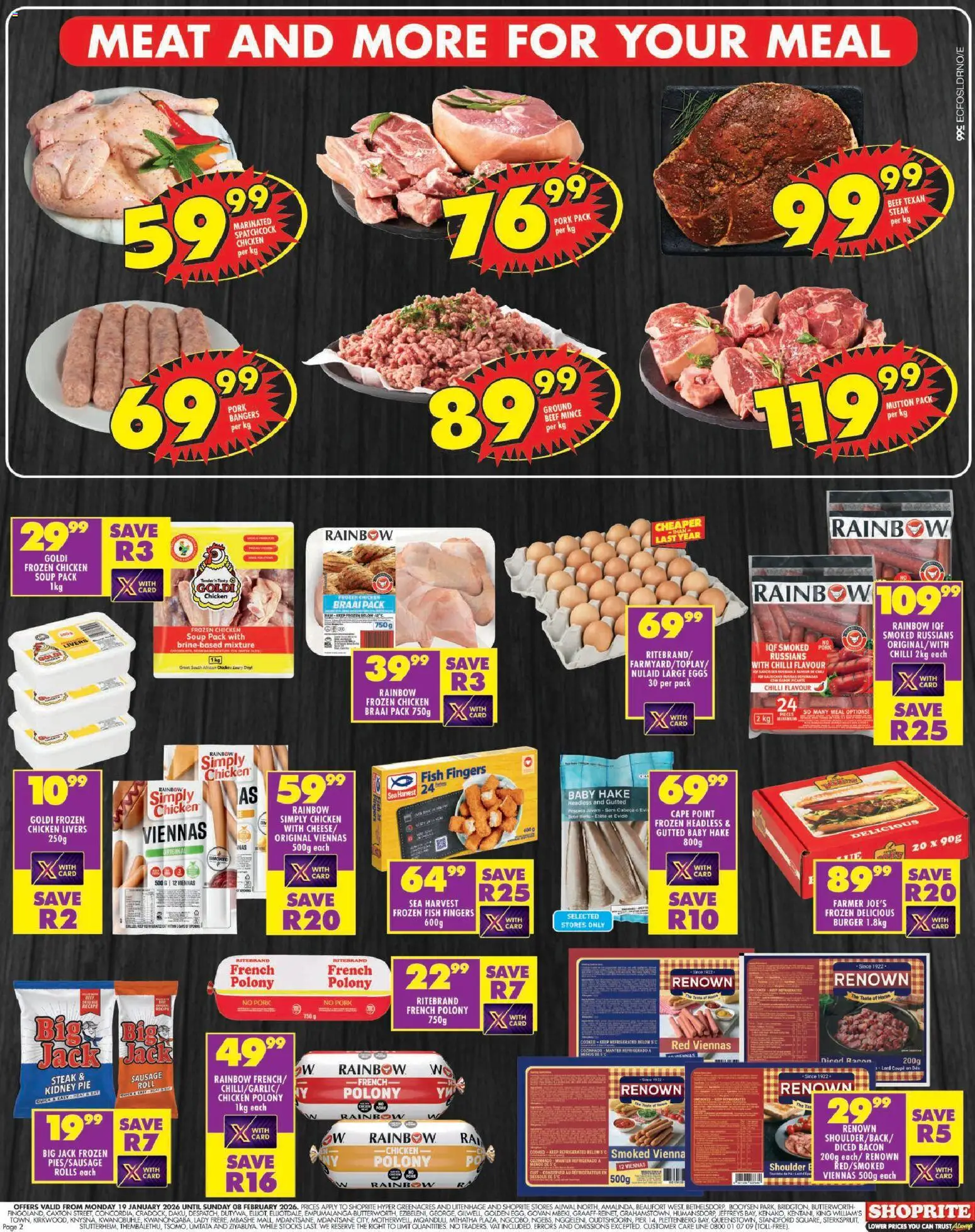 New Shoprite catalogue – valid from 19.01.2026 | Page: 2 | Products: Fish, Sausage, Chilli, Bacon