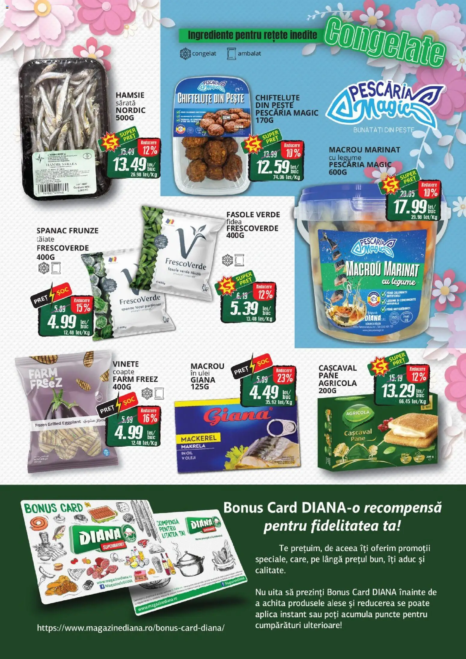 Noul catalog Diana – valabil de la 16.03.2026 | Pagină: 3 | Produse: Cașcaval, Pește, Fasole verde, Legume