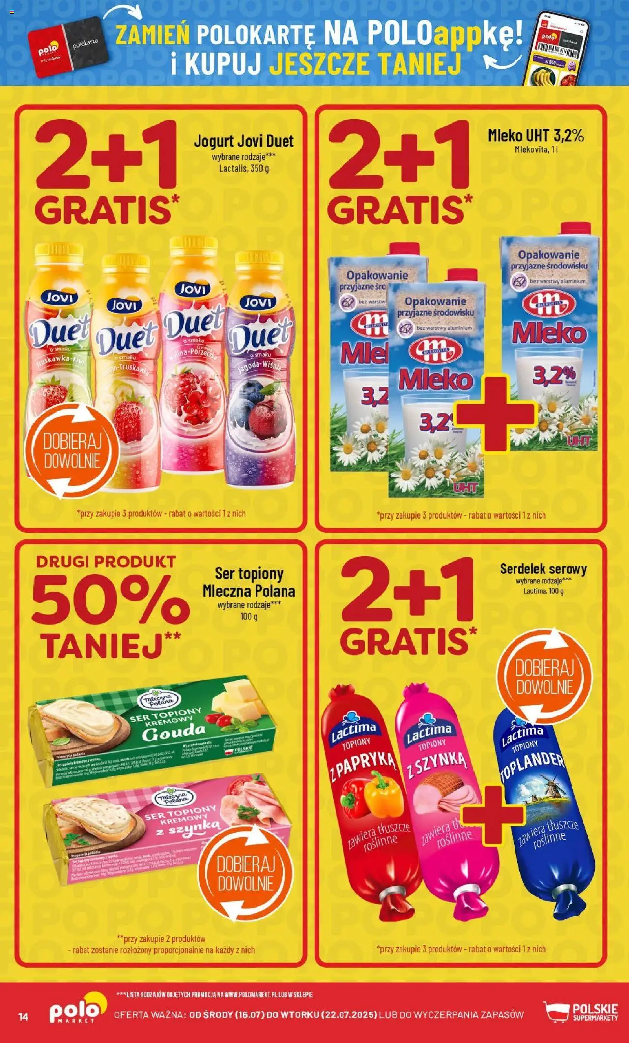 POLOmarket Gazetka od 16.07.2025 | Strona: 14 | Produkty: Ser topiony, Mleko, Ser, Jogurt