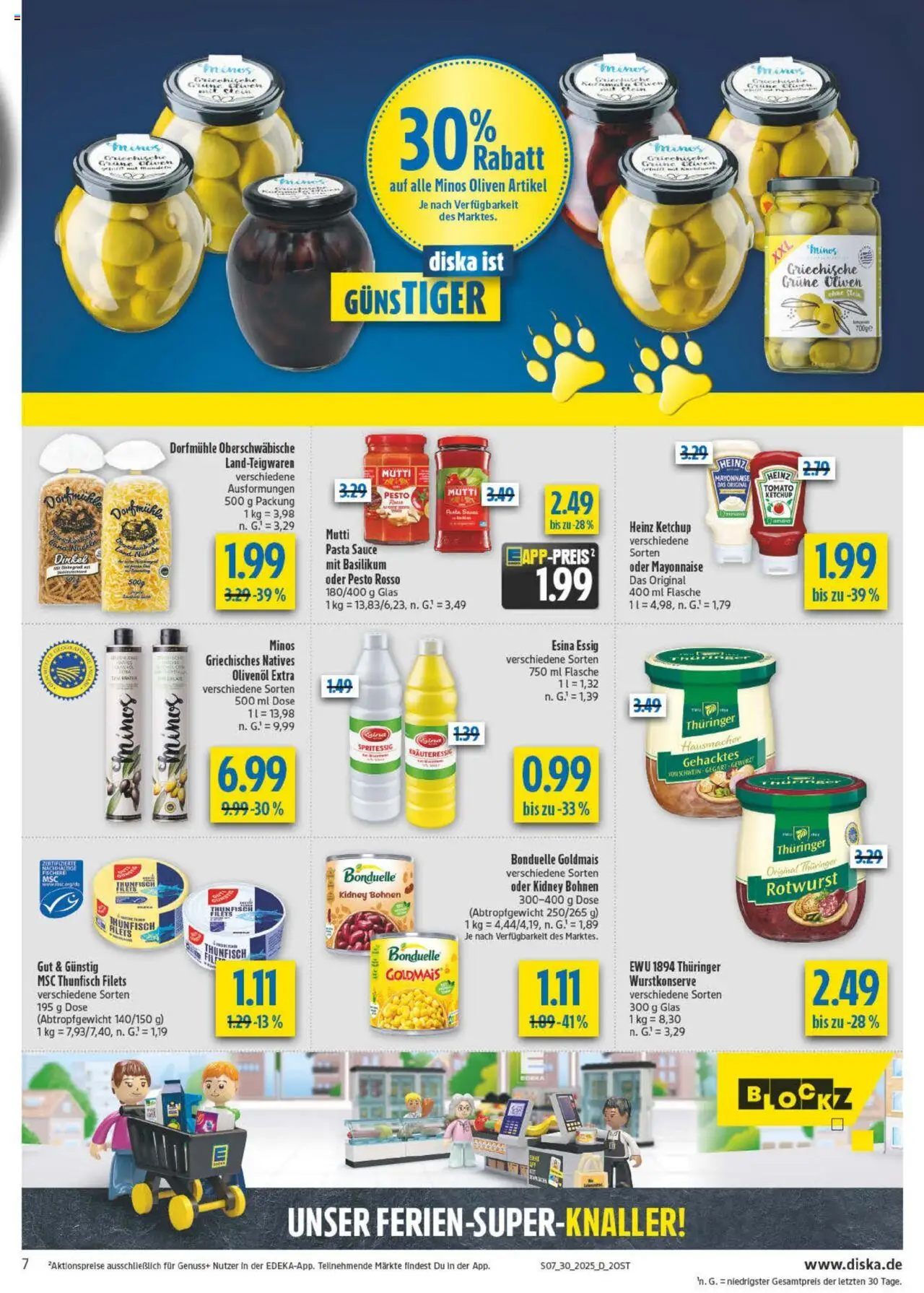 Diska Prospekt 	 - gültig ab dem 21.07.2025 | Seite: 7 | Produkte: Thunfisch, Heinz ketchup, Mayonnaise, Pasta