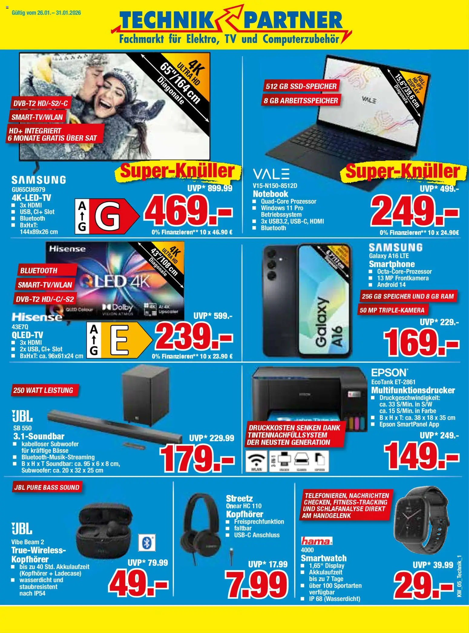 HERKULES Technik Partner – gültig ab 26.01.2026 | Seite: 1 | Produkte: Hisense, Smartwatch, Soundbar, Kopfhörer