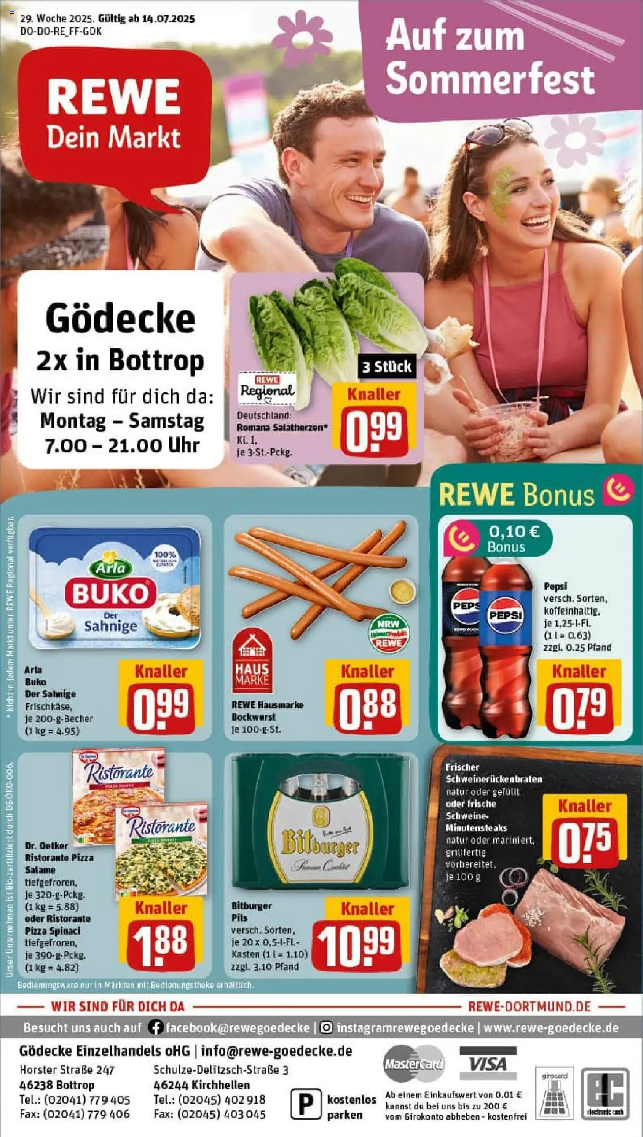 Rewe prospekt Bottrop	 - gültig ab dem 13.07.2025 | Seite: 1 | Produkte: Bockwurst, Bitburger, Arla buko, Pepsi