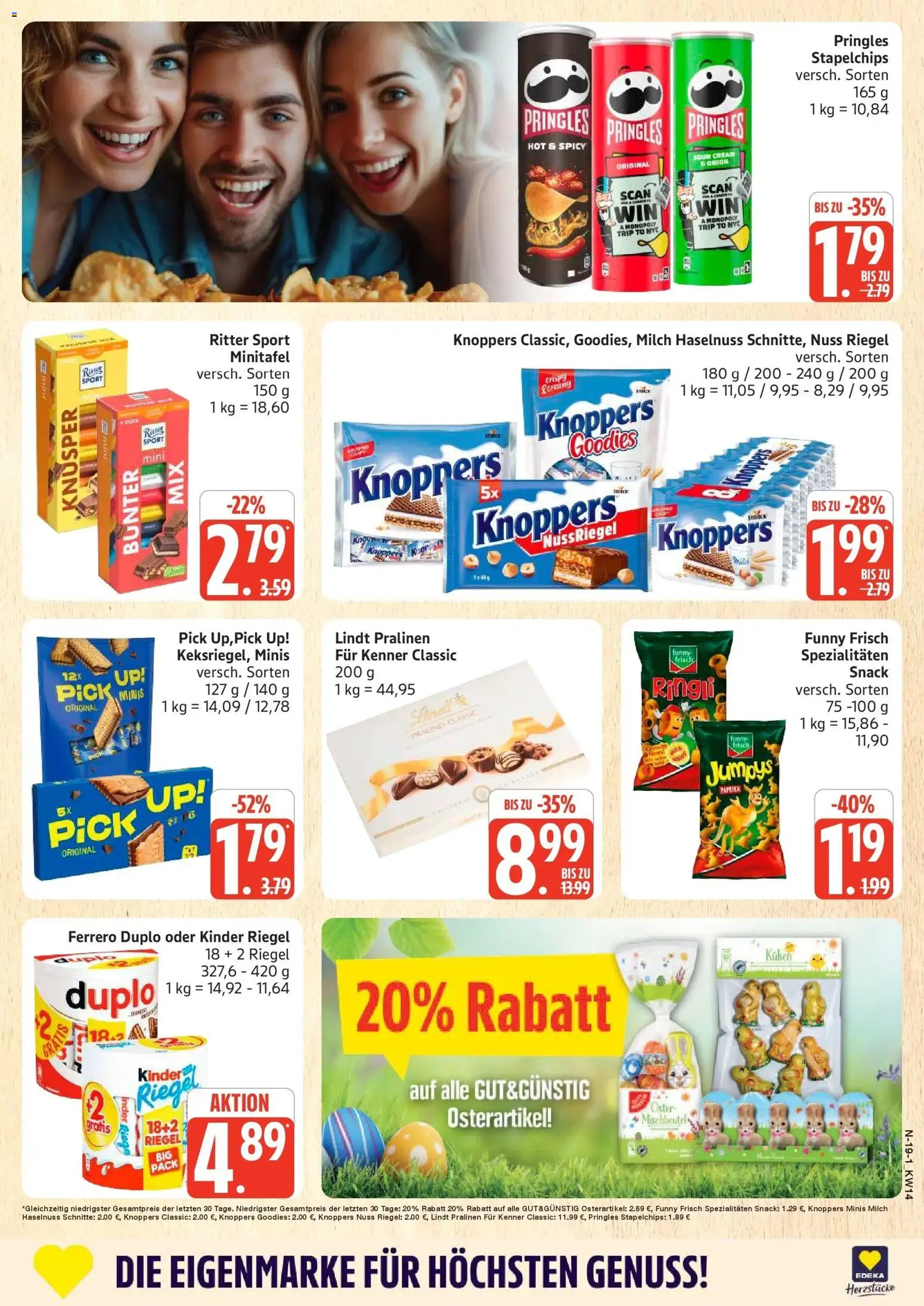 Edeka prospekt Rostock	 – gültig ab 30.03.2026 | Seite: 19 | Produkte: Milch, Funny frisch, Lindt, Chips