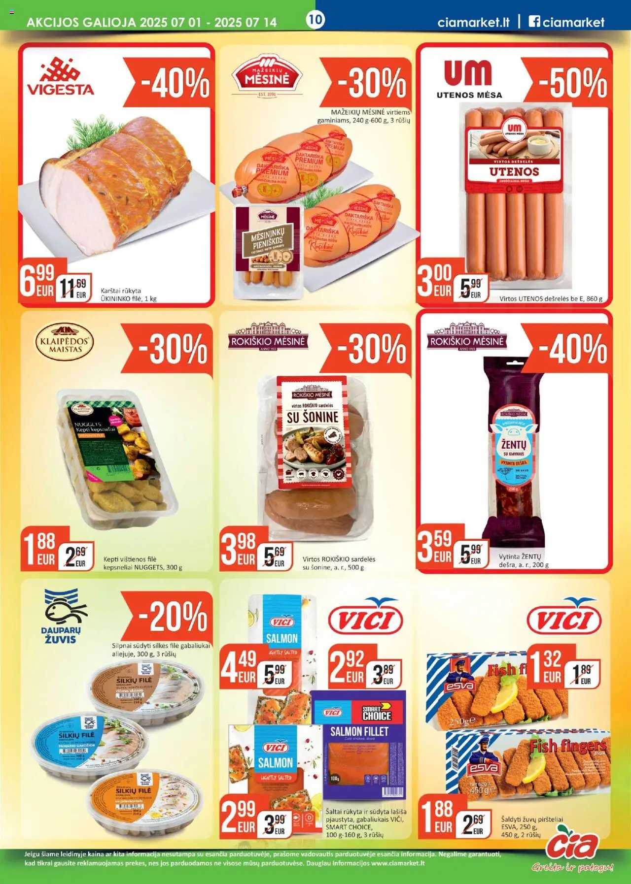 ČIA MARKET leidinys│galioja nuo 01.07.2025 | Puslapis: 10 | Prekių: Sardelės, Vištienos, Dešra, Žuvis