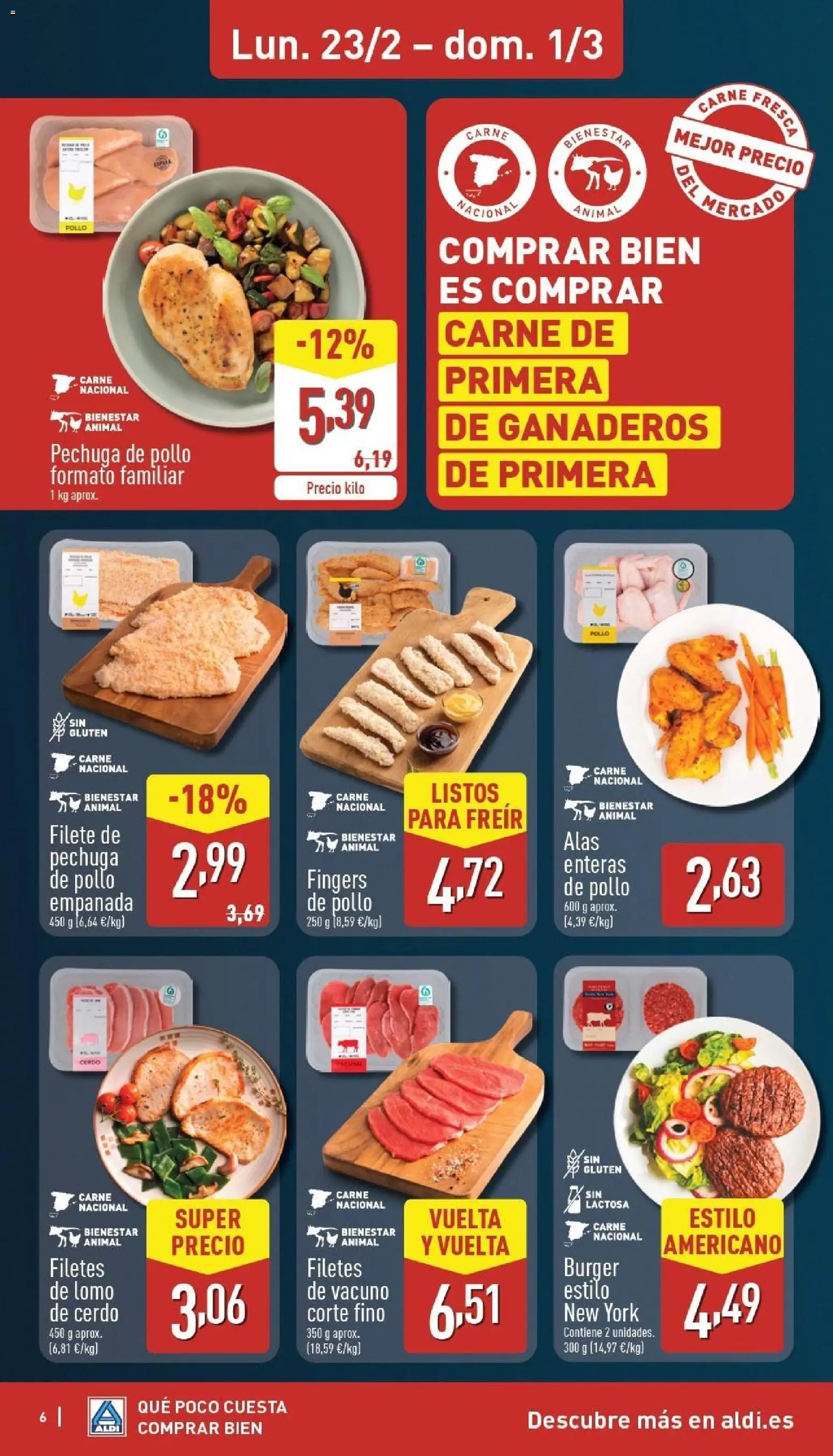 Aldi folleto Península │ válido desde el 23.02.2026 | Página: 6 | Productos: Cerdo, Pechuga de pollo empanada, Filete