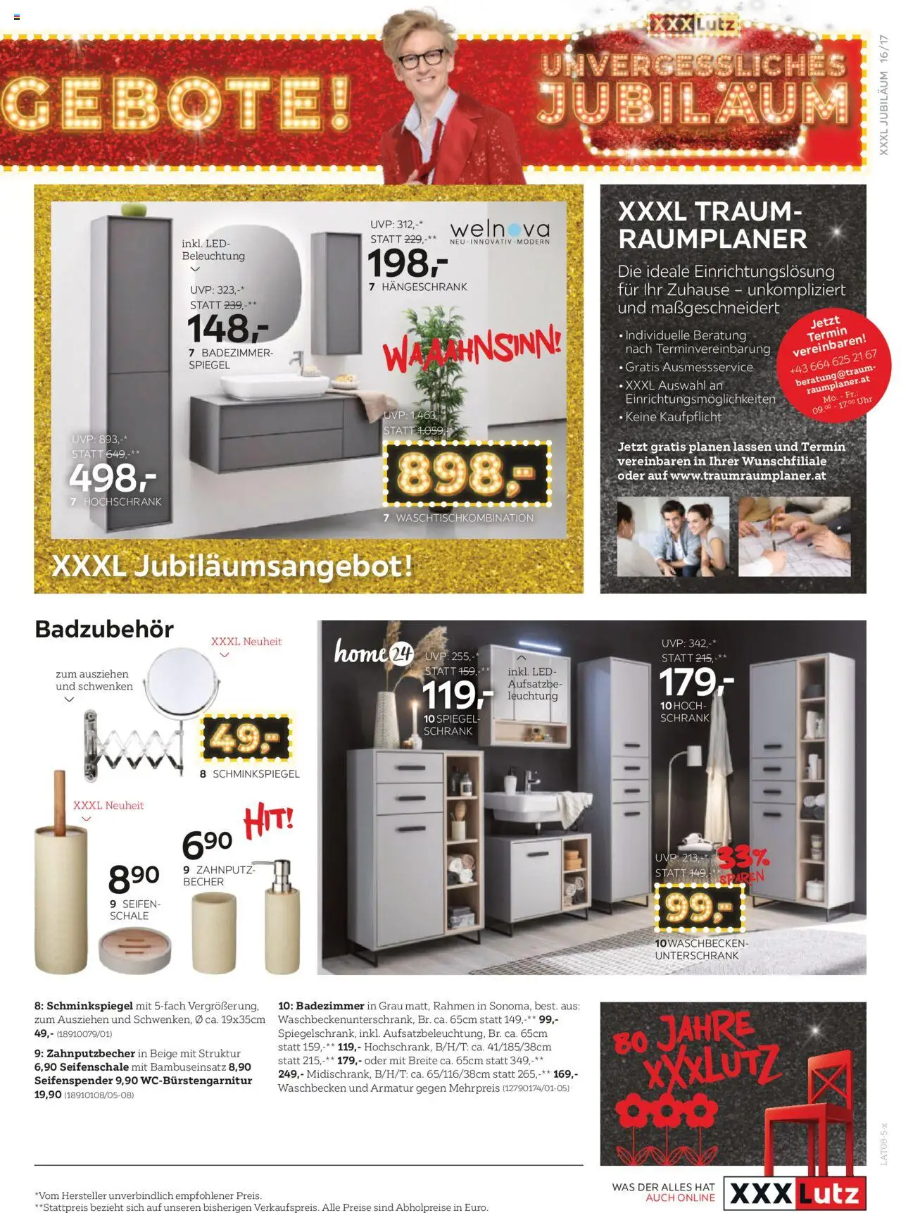 XXXLutz Prospekt aktuell gültig ab 29.07.2025 | Seite: 17 | Produkte: Uhr, Schrank, Waschbecken, Spiegel