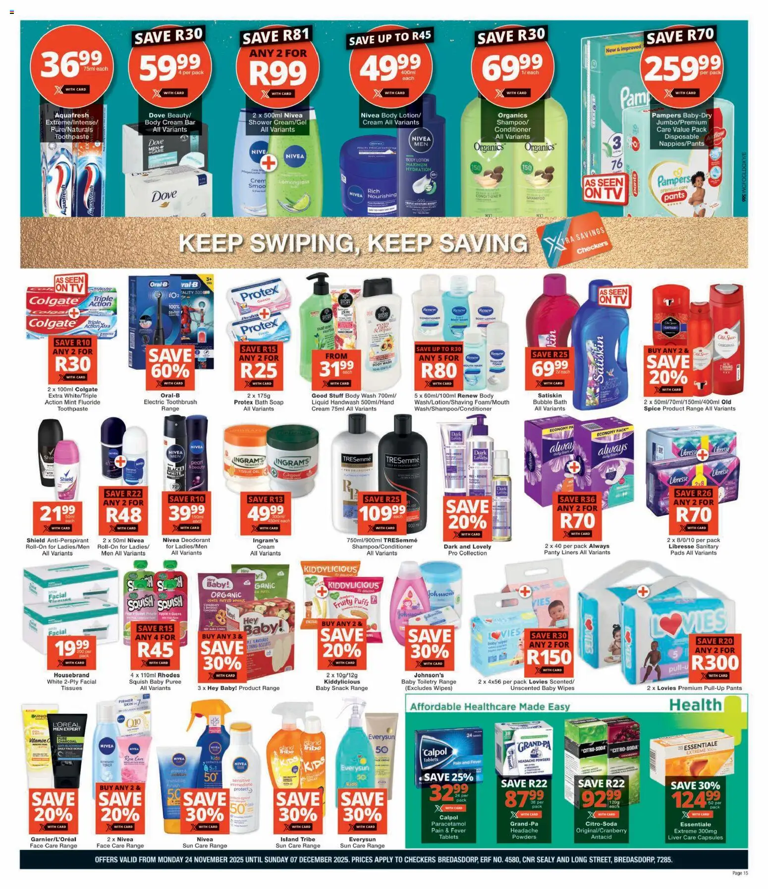 New Checkers catalogue – valid from 24.11.2025 | Page: 15 | Products: Pants, Ties, Soap, Toothpaste