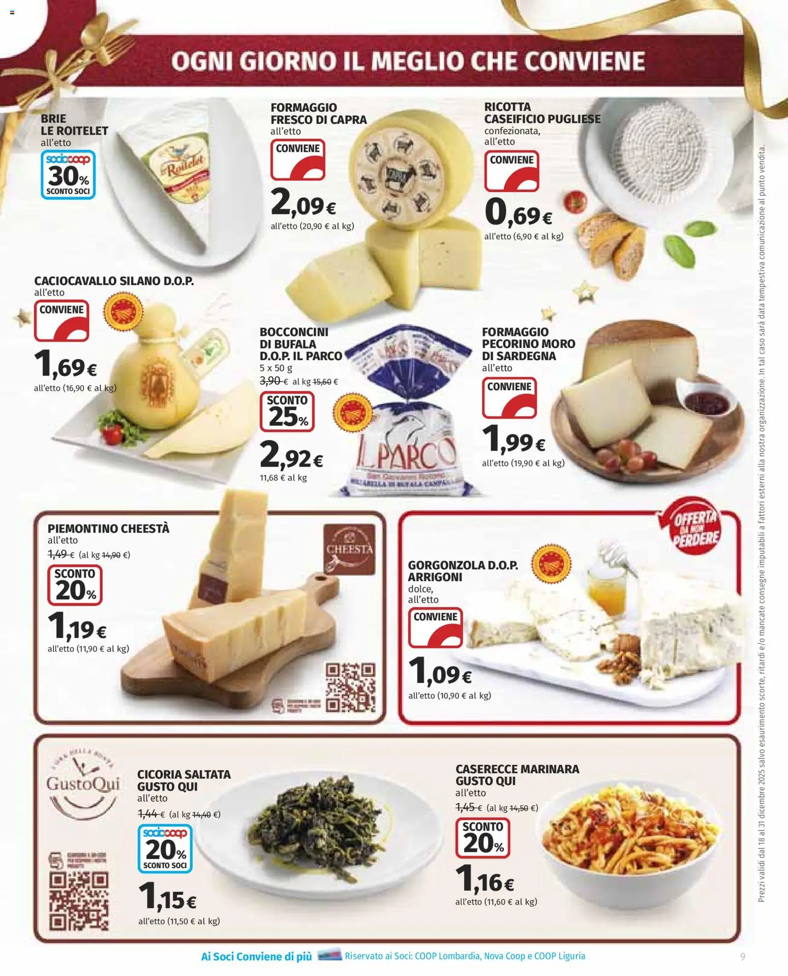 Volantino COOP del 18.12.2025 | Pagina: 9 | Prodotti: Data, Ricotta, Gorgonzola, Pecorino