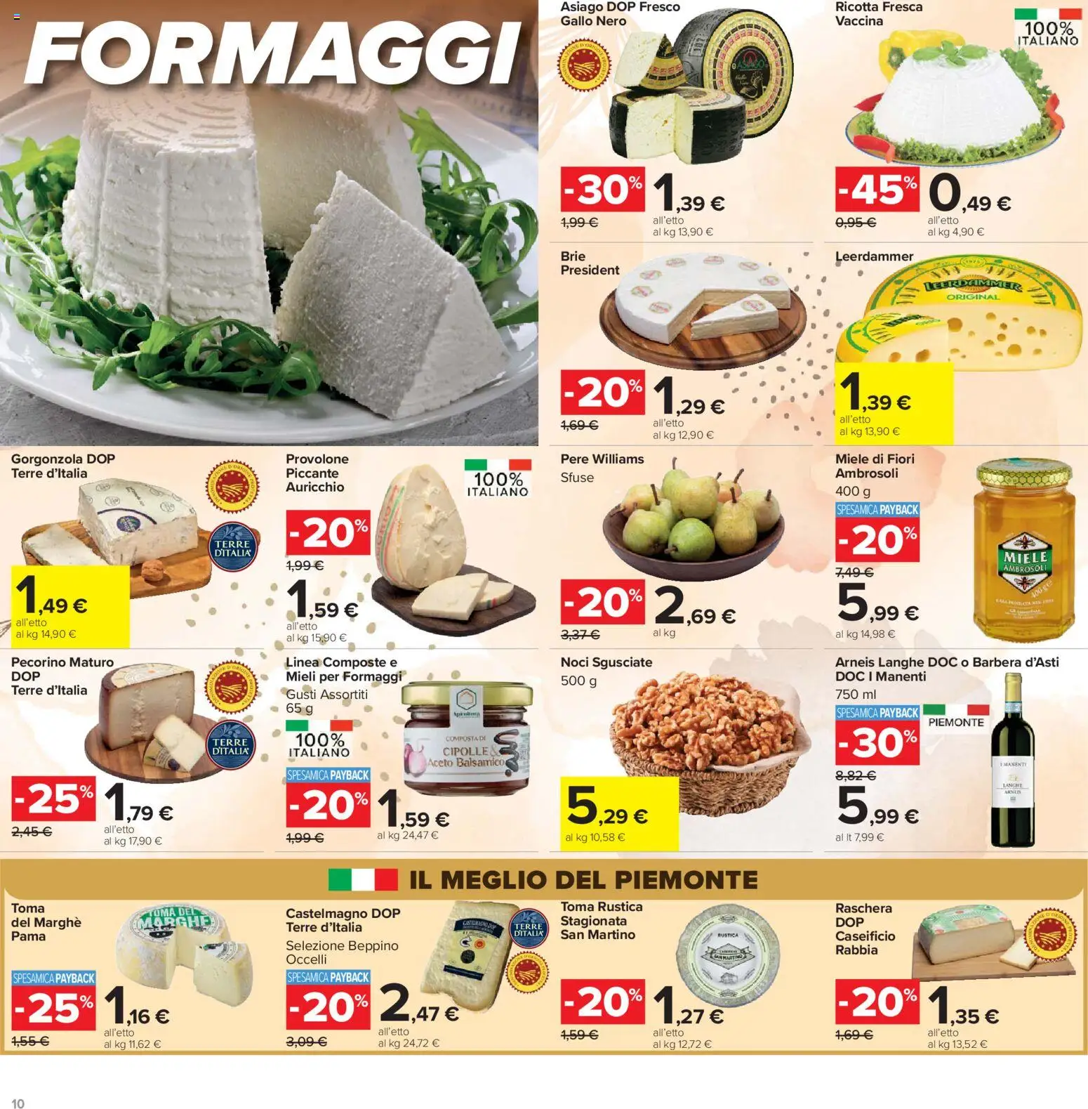 Volantino Carrefour del 24.03.2026 | Pagina: 10 | Prodotti: Aceto, Miele, Gorgonzola, Pecorino