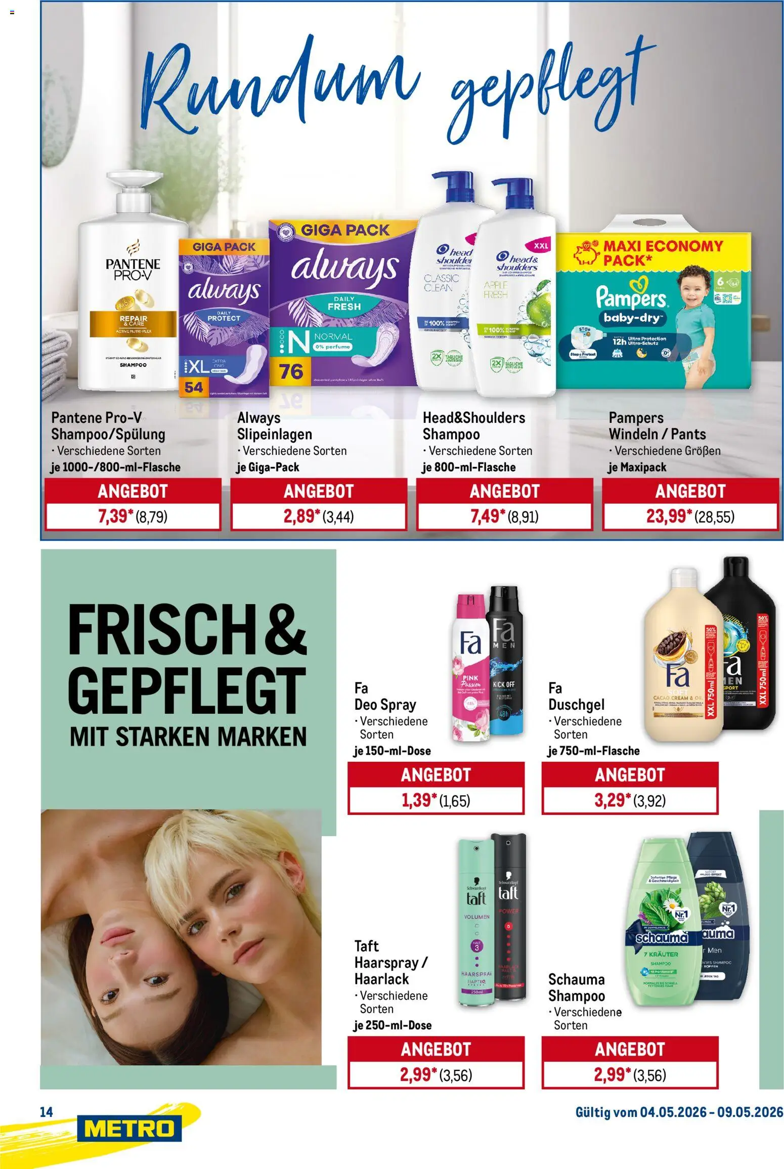 Metro Starke Marken – gültig ab 04.05.2026 | Seite: 14 | Produkte: Top, Pampers, Haarspray, Duschgel