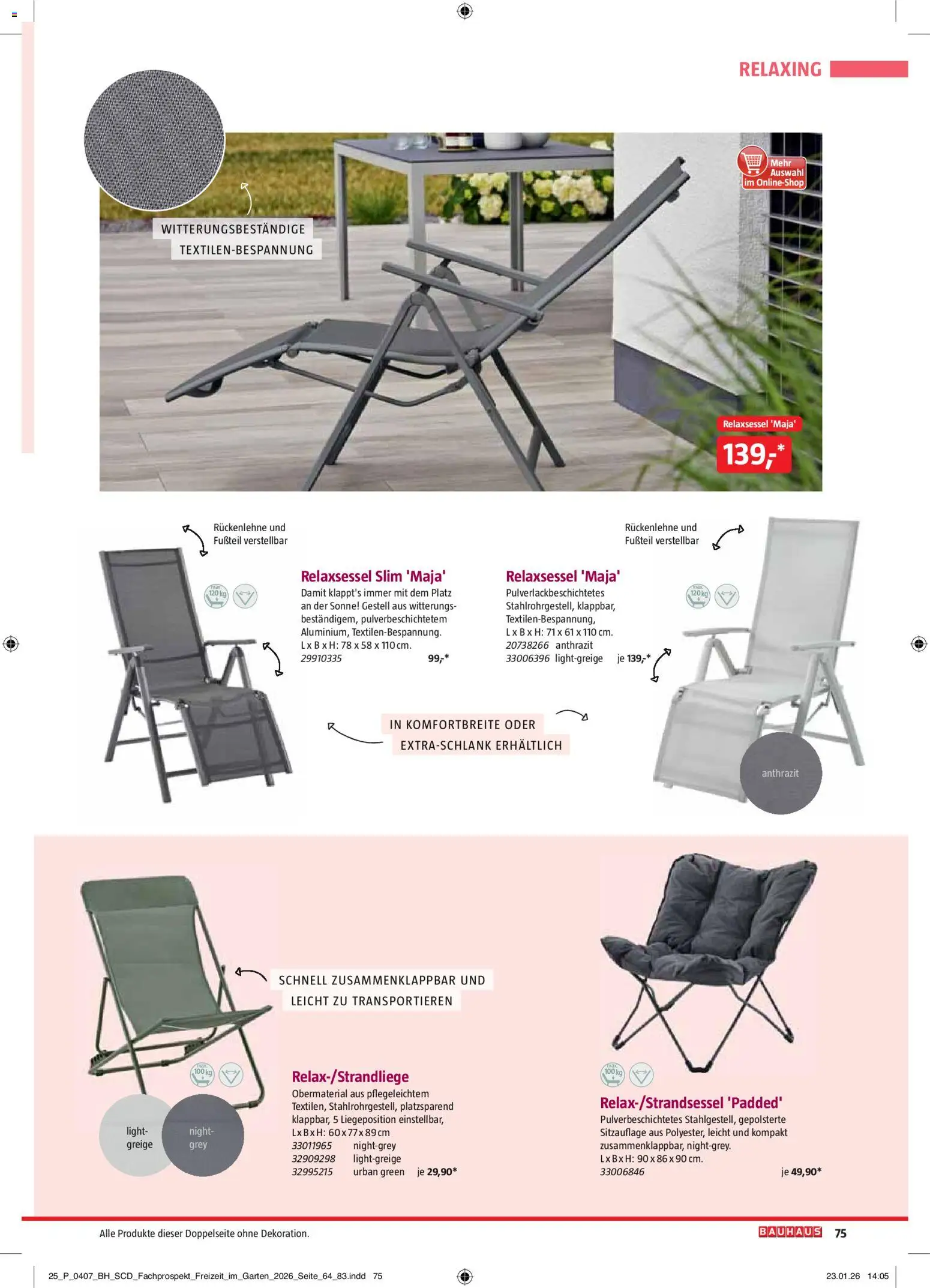 Bauhaus Freizeit im Garten – gültig ab 02.03.2026 | Seite: 75 | Produkte: Relaxsessel