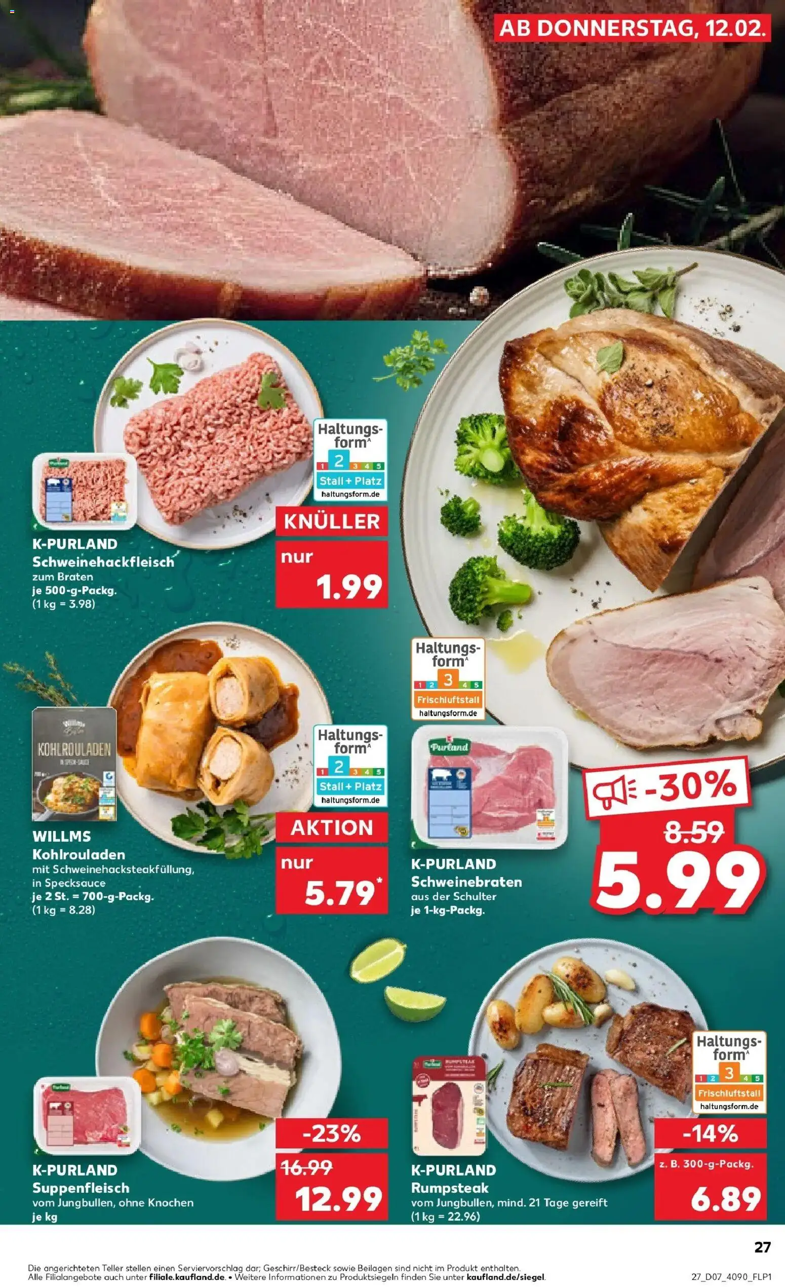 Kaufland prospekt Amberg	 – gültig ab 16.02.2026 | Seite: 27 | Produkte: Rumpsteak, Suppenfleisch, Steak