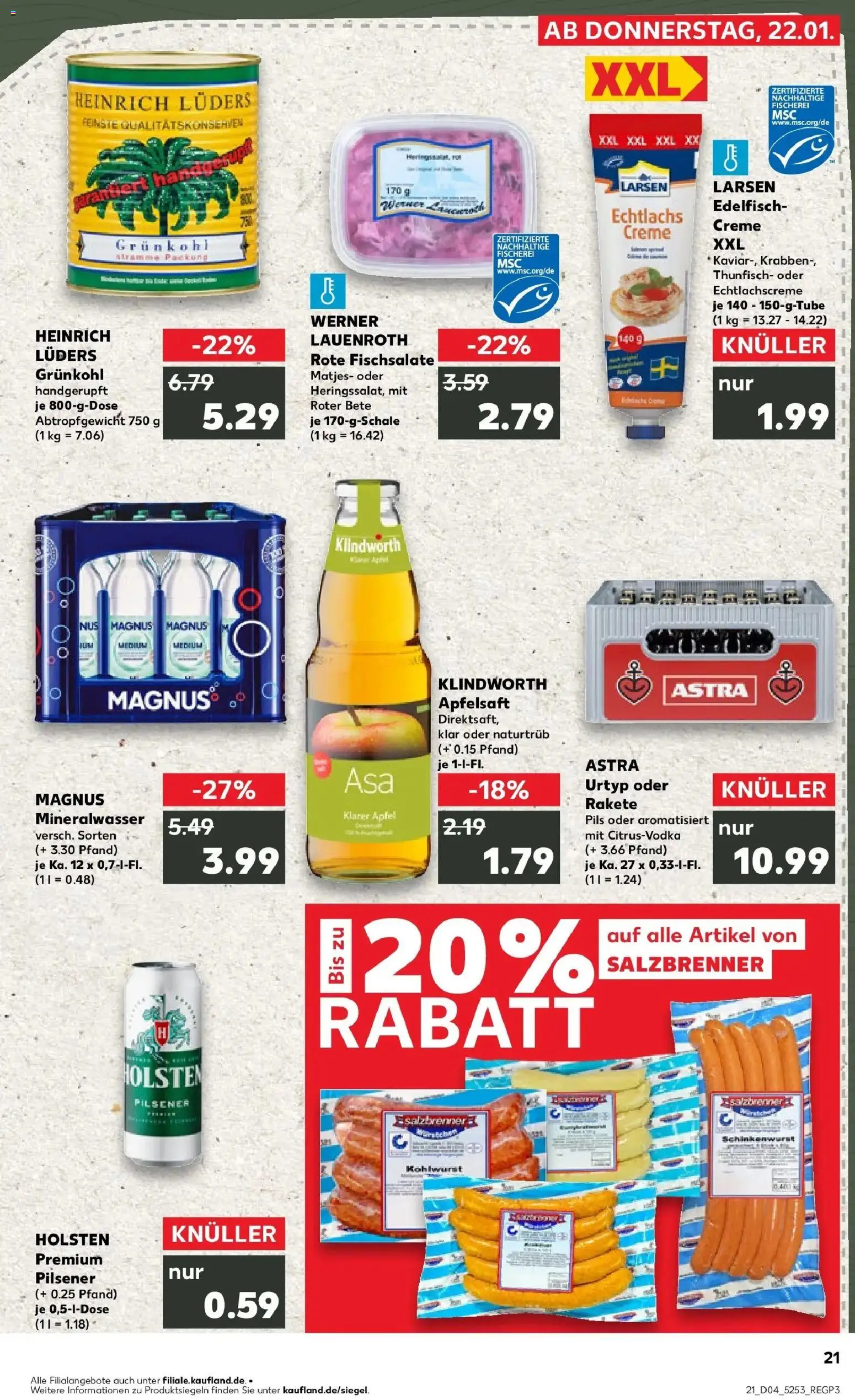 Kaufland prospekt Hamburg	 – gültig ab 25.01.2026 | Seite: 21 | Produkte: Pils, Äpfel, Mineralwasser, Creme