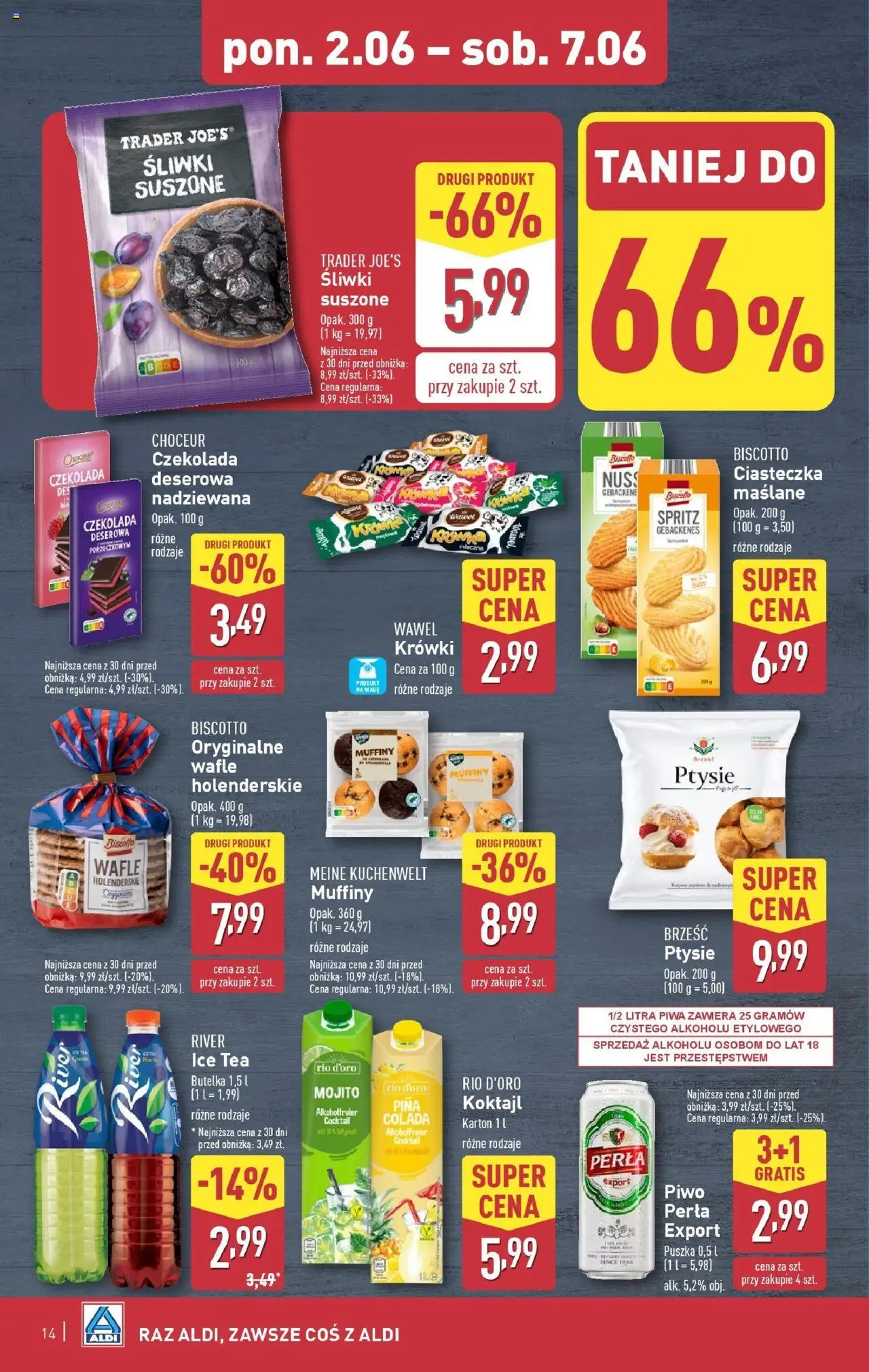 Aldi Gazetka od 02.06.2025 | Strona: 14 | Produkty: Czekolada, Piwo, Ciasteczka, Krówki