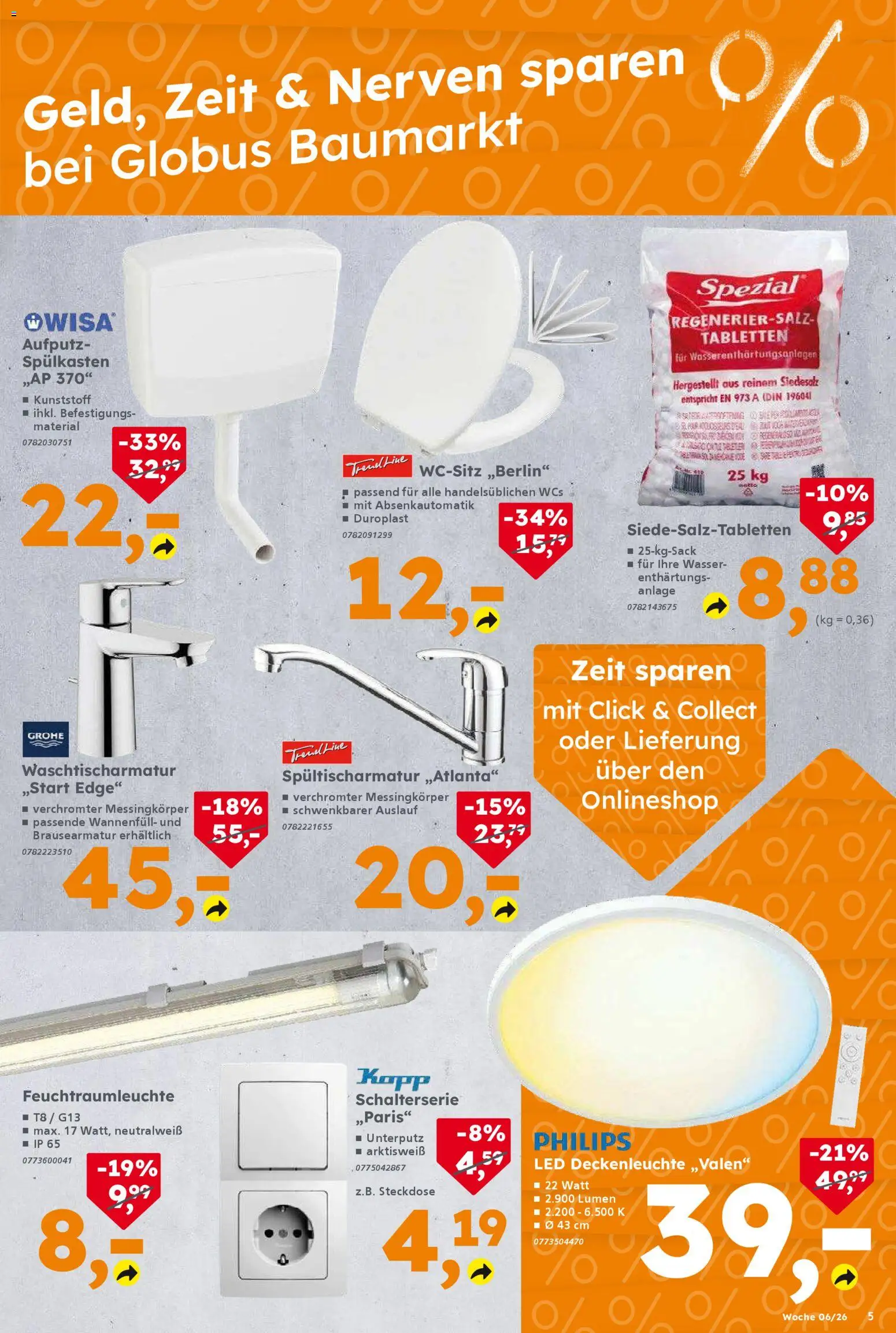 Globus Baumarkt prospekt Saarbrücken	 – gültig ab 02.02.2026 | Seite: 5 | Produkte: Philips, Steckdose, Wasser