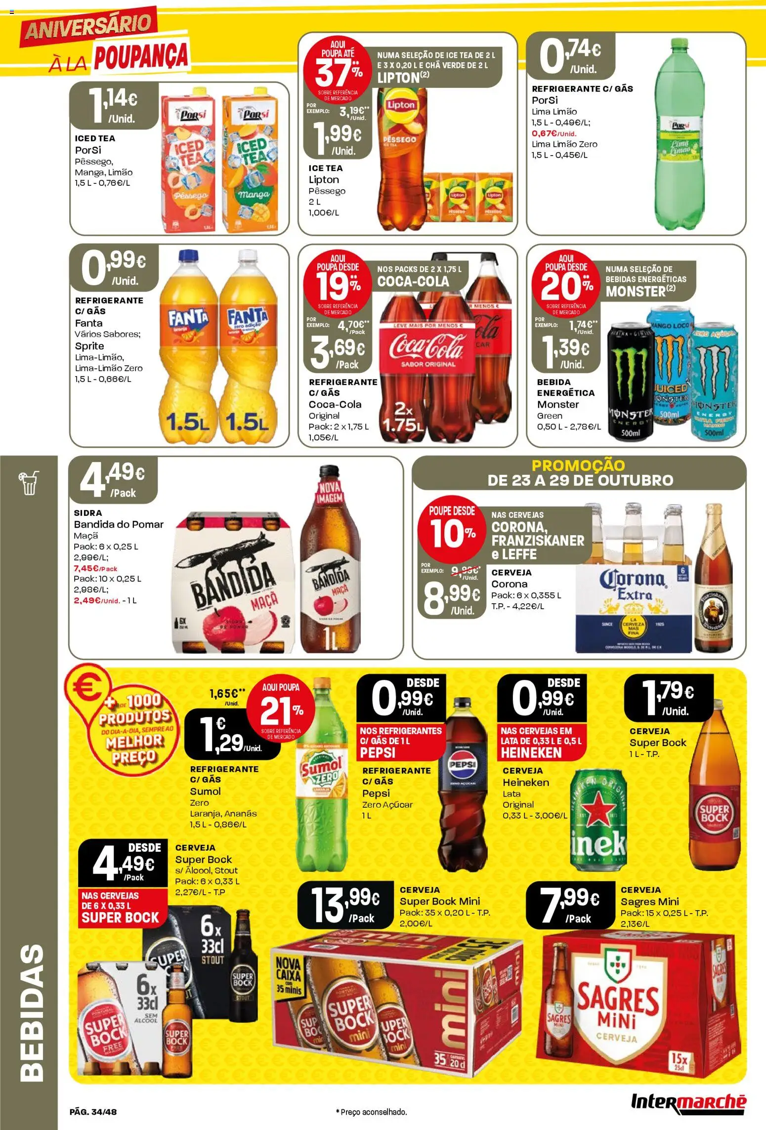 Intermarché folheto │ válido de 23.10.2025 | Página: 34 | Produtos: Refrigerante, Fanta, Maça, Cerveja