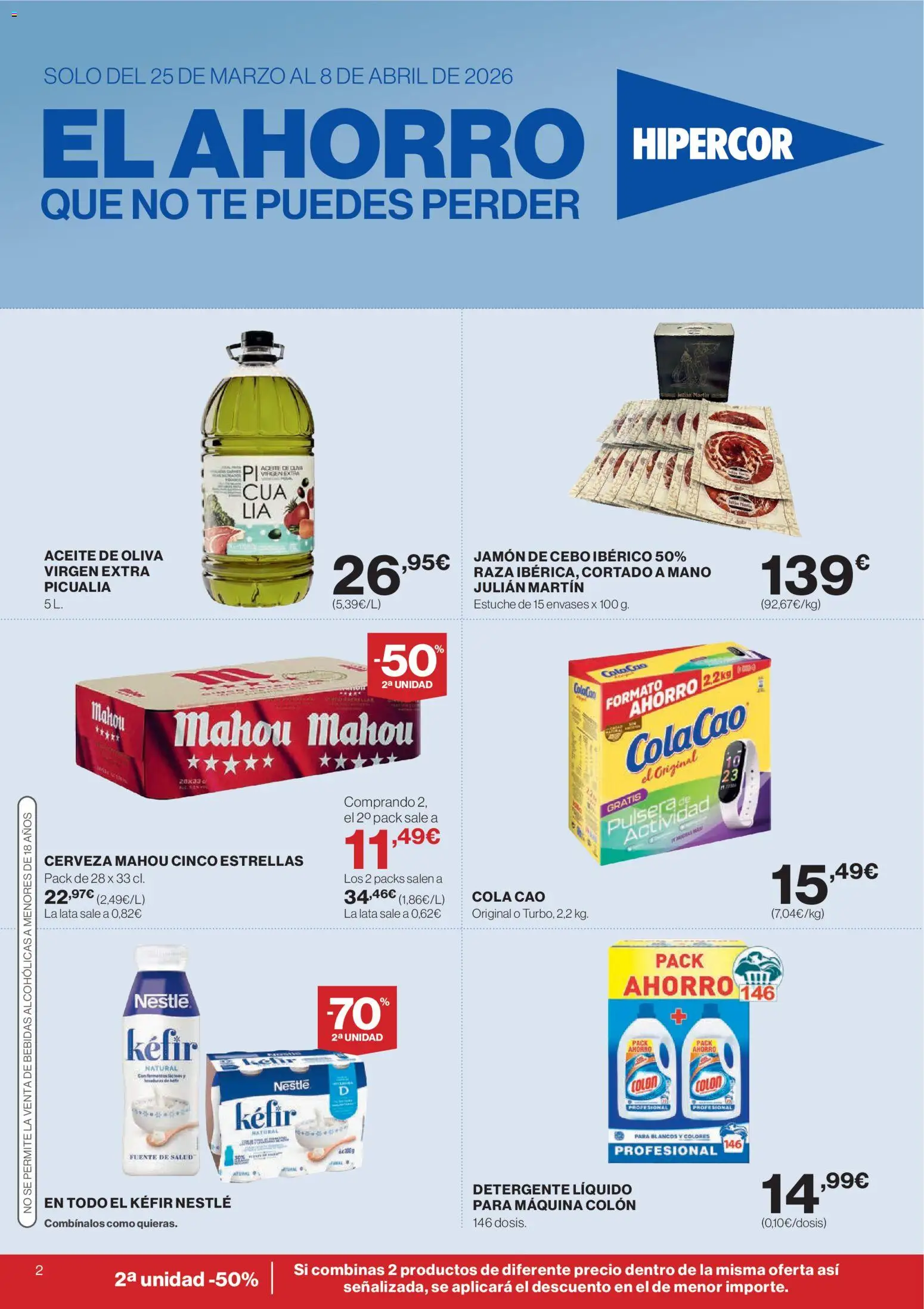 Hipercor catálogo │ válido desde el 25.03.2026 | Página: 2 | Productos: Detergente, Jamón, Té, Aceite de oliva
