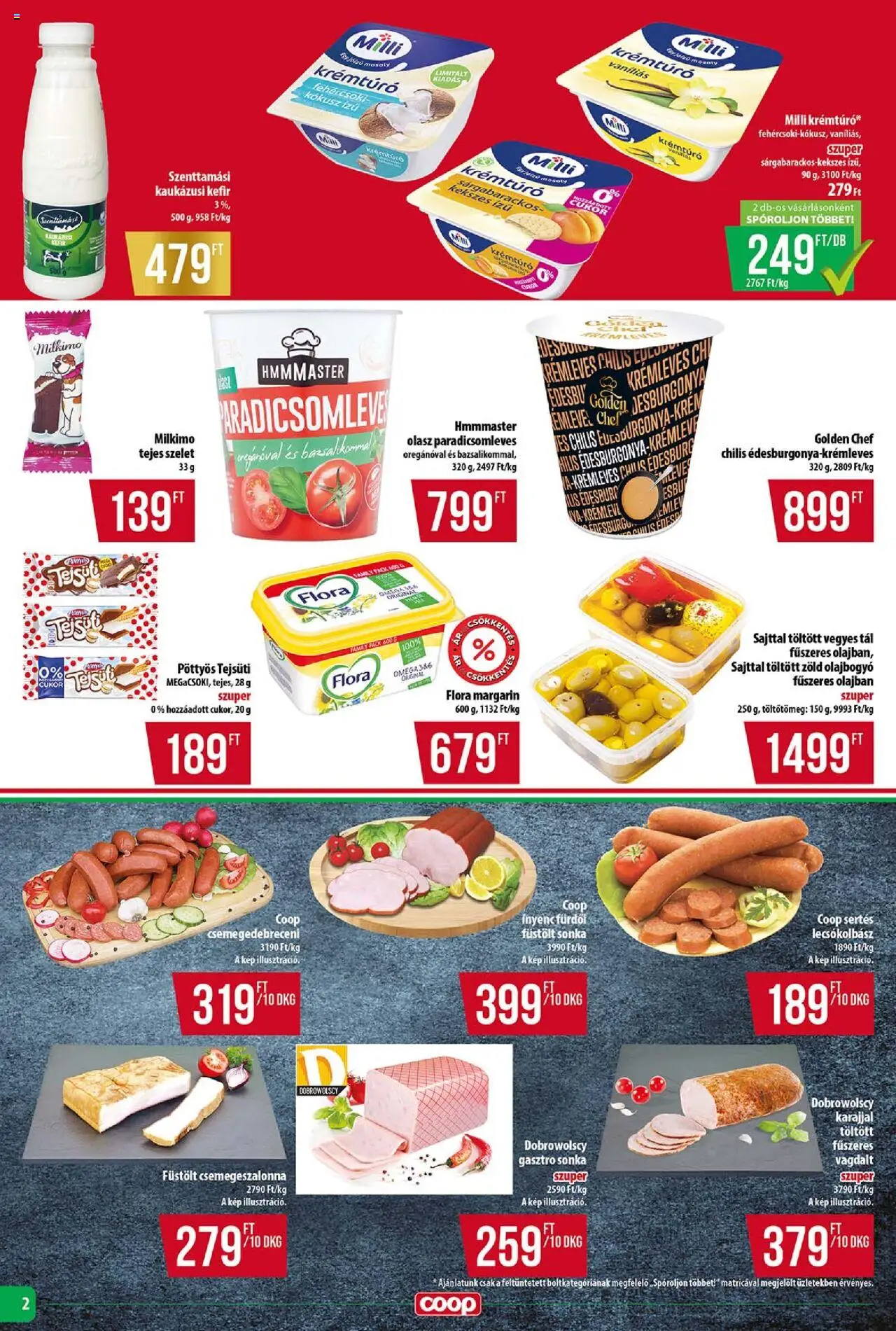 COOP akciós ujság - amely érvényes a következő dátumtól: 24.10.2025 | Oldal: 2 | Termékek: Krémtúró, Kokusz, Fehércsoki, Kaukázusi kefír