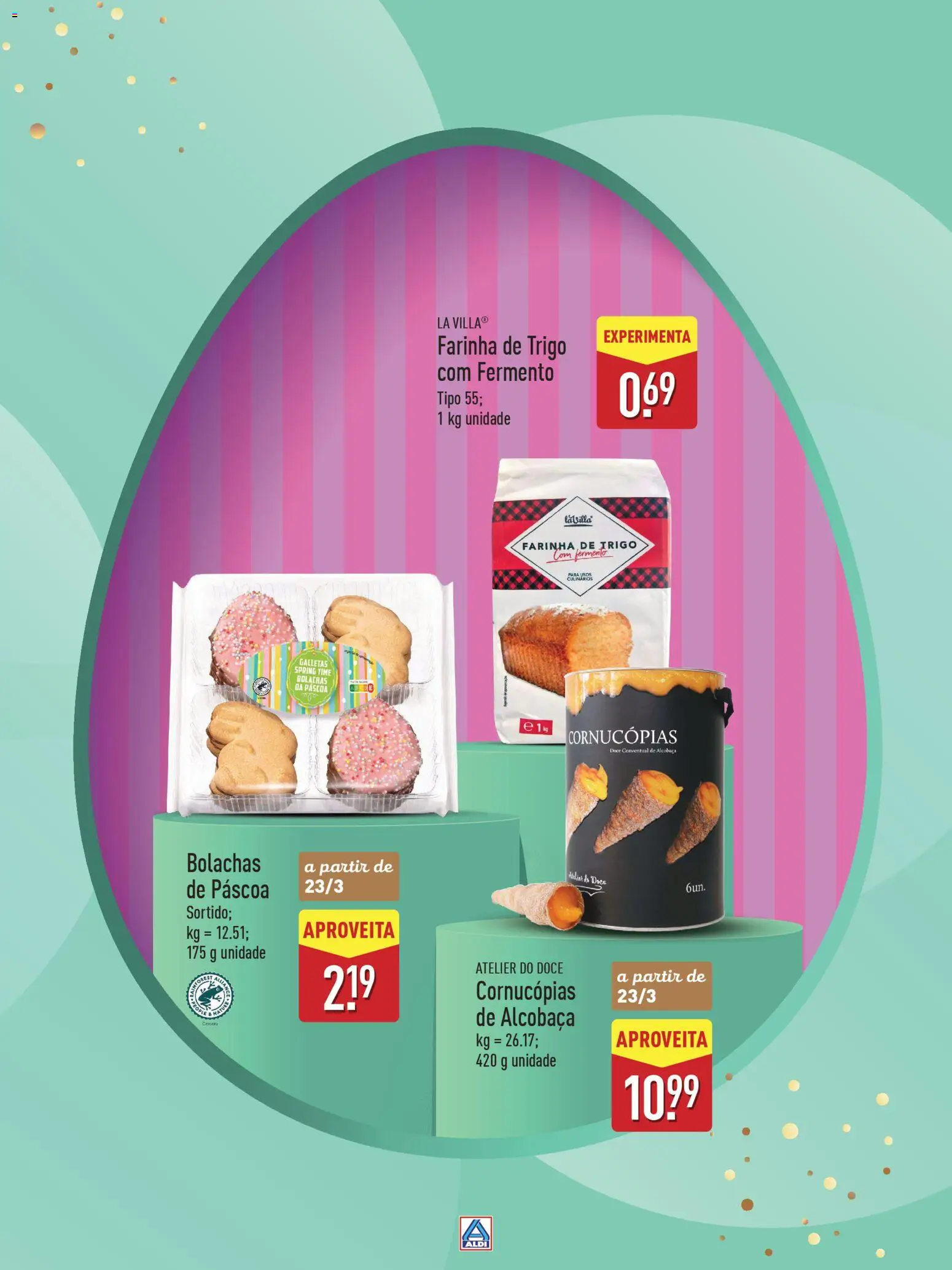 Aldi Especial Páscoa │ válido de 11.03.2026 | Página: 23 | Produtos: Farinha de trigo, Bolachas