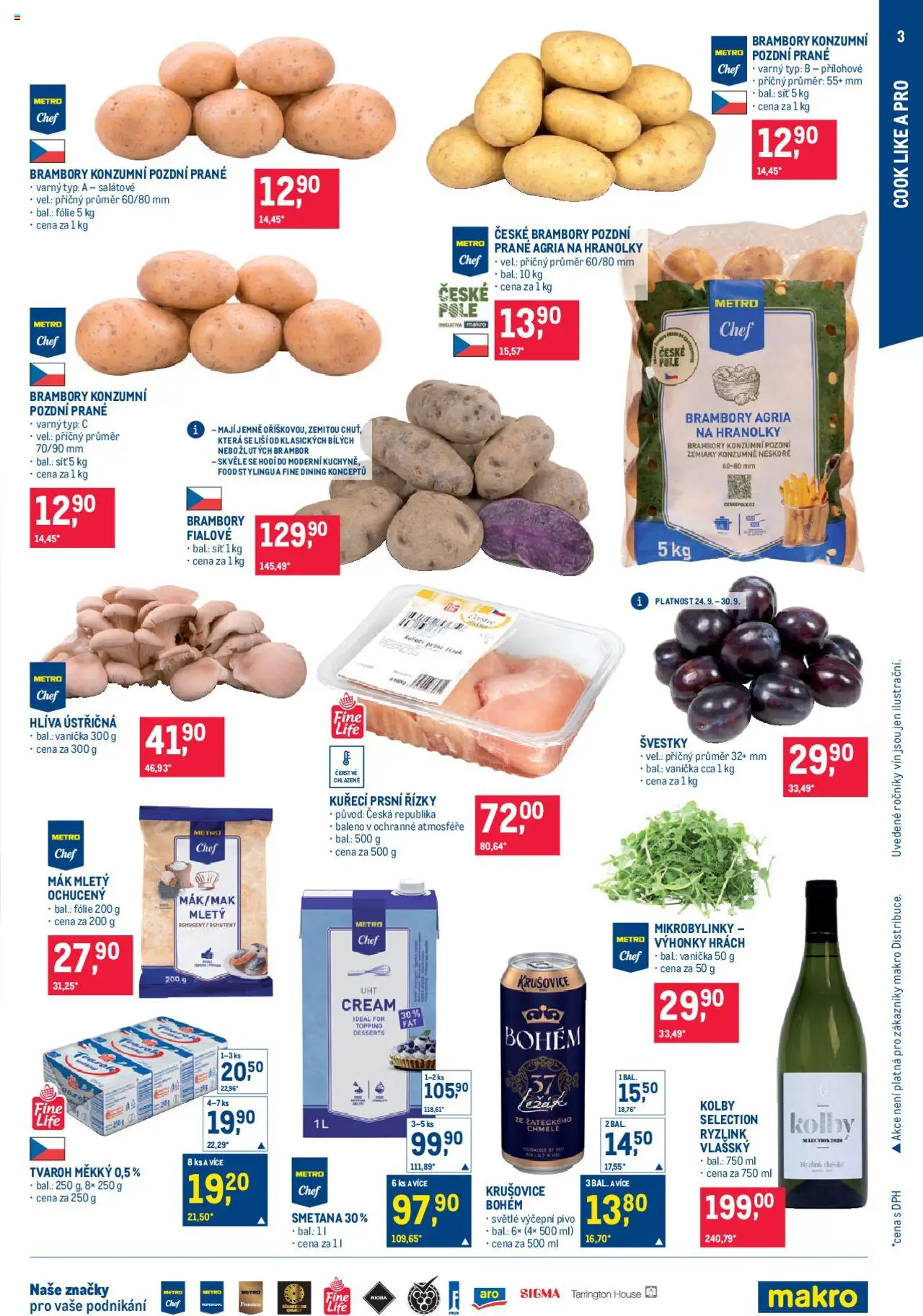 Makro leták - Pro milovníky jídla od 24.09.2025 | Strana: 3 | Produkty: Hlíva ústřičná, Mák mletý, Kuřecí prsní řízky, Brambory