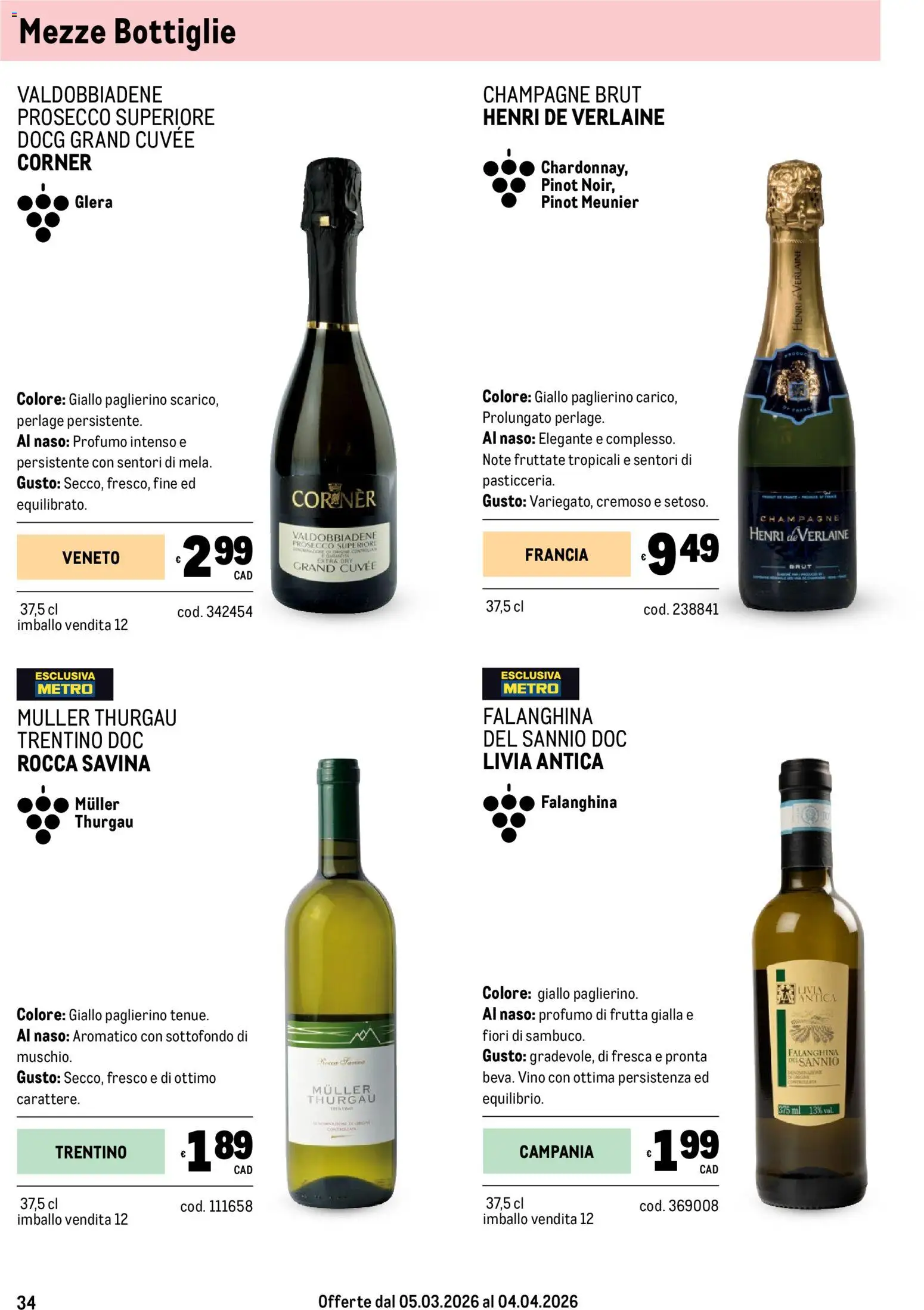 Volantino Metro del 05.03.2026 | Pagina: 34 | Prodotti: Prosecco, Frutta, Champagne, Profumo