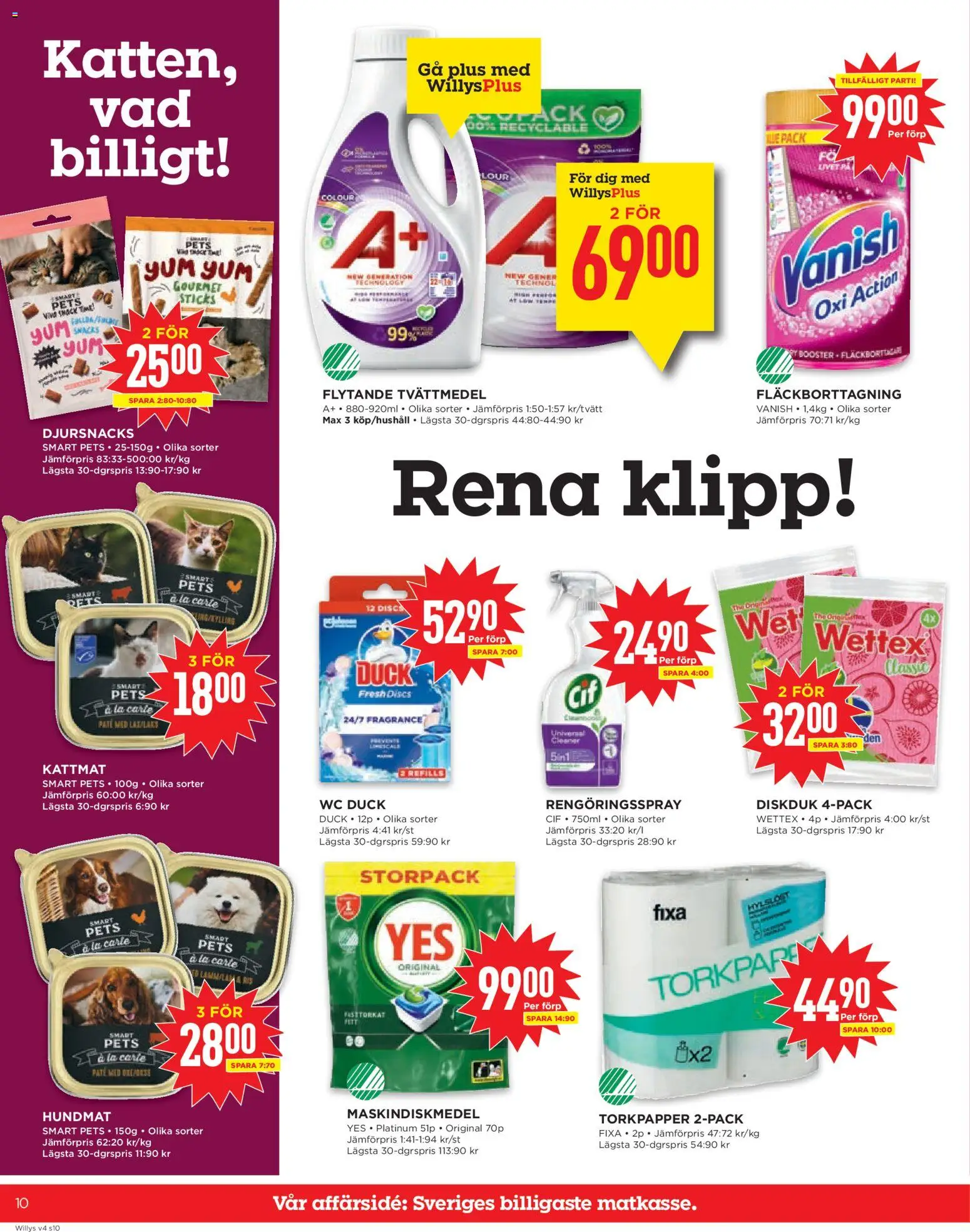 Willys reklamblad aktuell från 19.01.2026 | Sida: 10 | Produkter: Fläckborttagning, Rengöringsspray, Kattmat, Hundmat