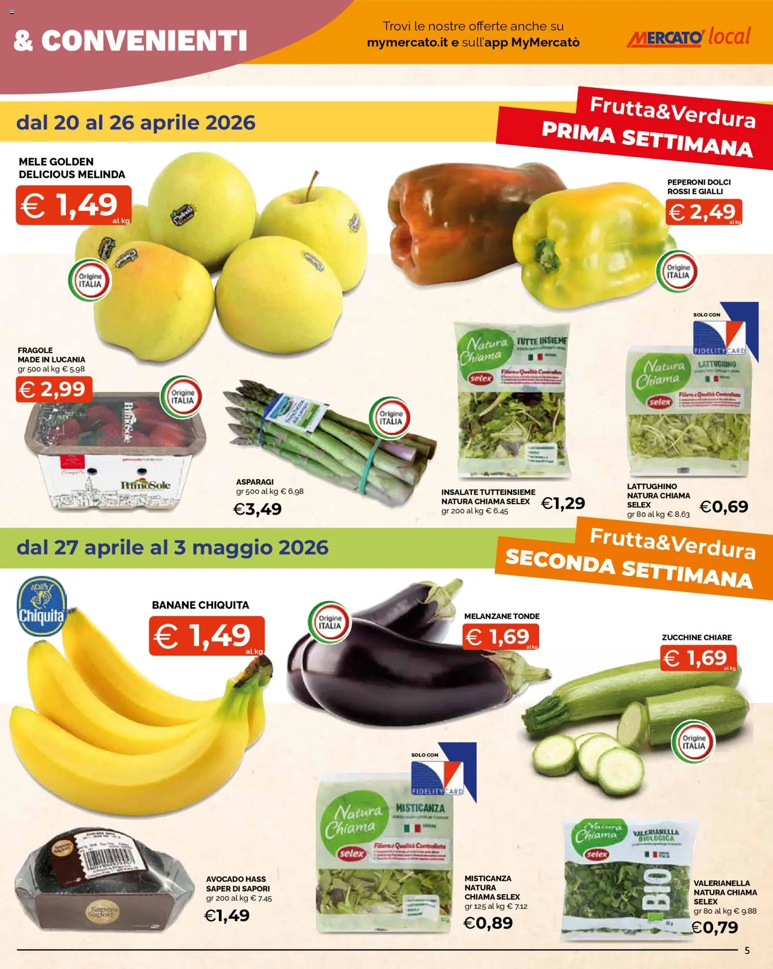 Volantino Mercatò del 20.04.2026 | Pagina: 5 | Prodotti: Misticanza, Avocado, Melanzane, Zucchine