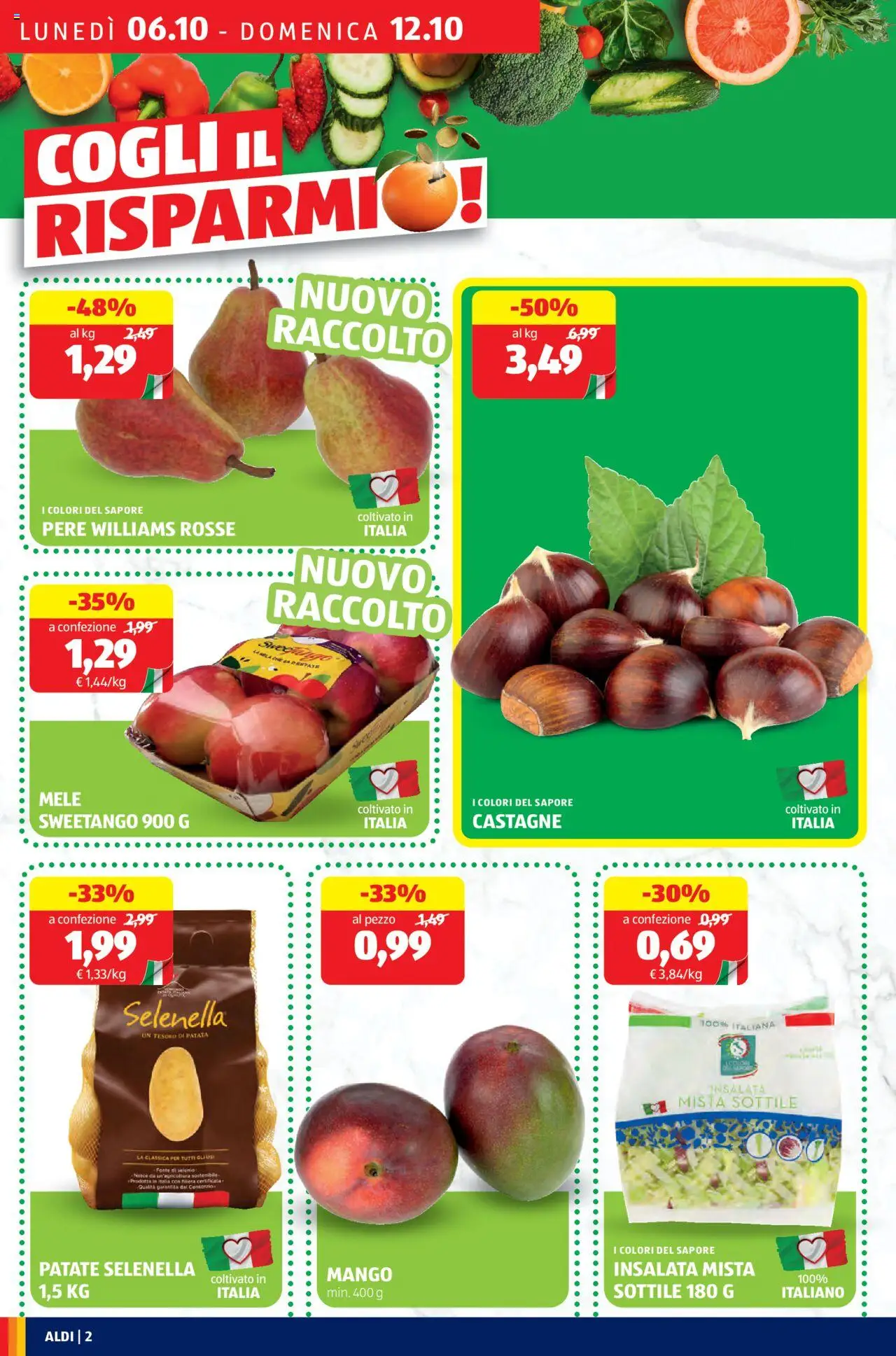 Volantino Aldi del 06.10.2025 | Pagina: 2 | Prodotti: Mele, Insalata, Patate, Mango