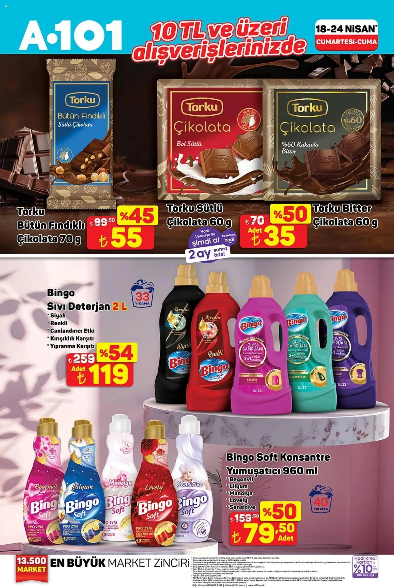 A101 Katalog - 18.04.2026 tarihinden itibaren geçerlidir | Sayfa: 4 | Ürünler: Yumuşatıcı, Çikolata, Deterjan, Ütü