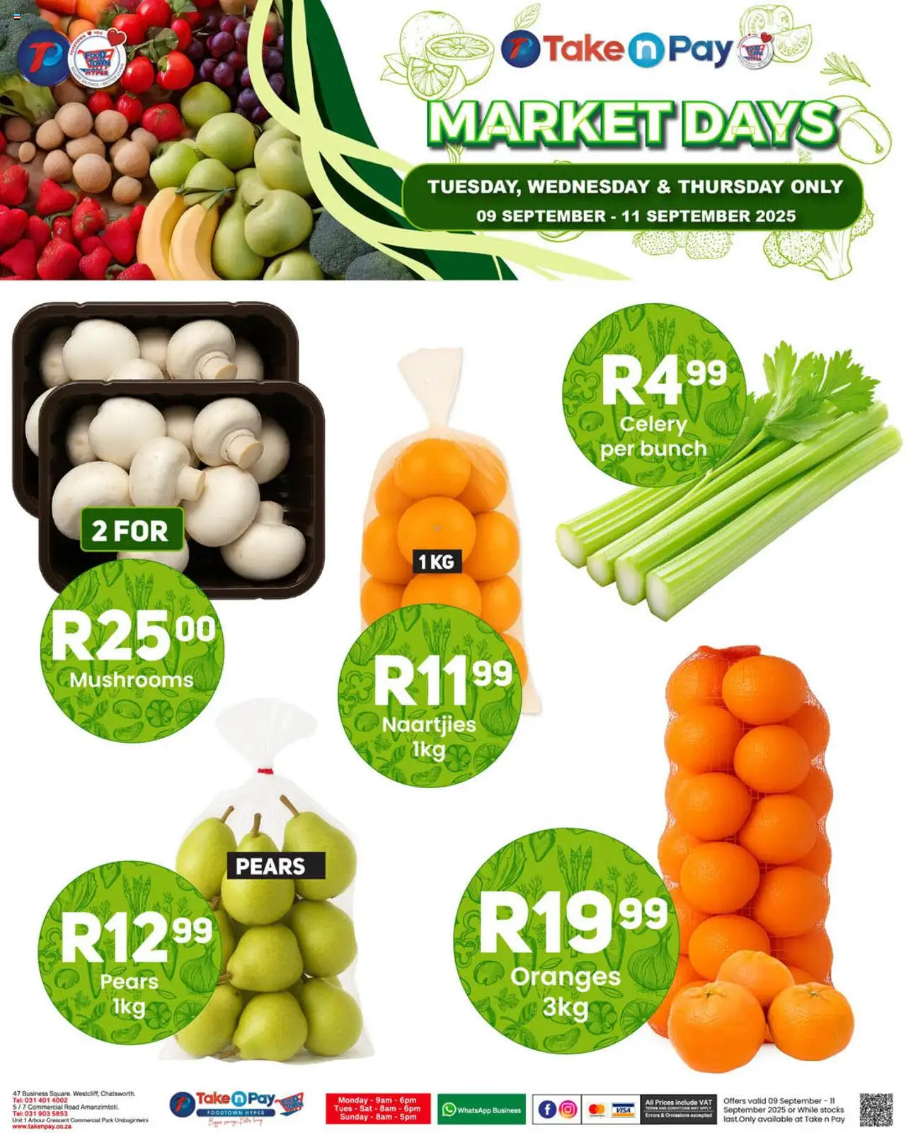 New Take n Pay catalogue – valid from 09.09.2025 | Page: 5 | Products: Pears, Mushrooms, Oranges