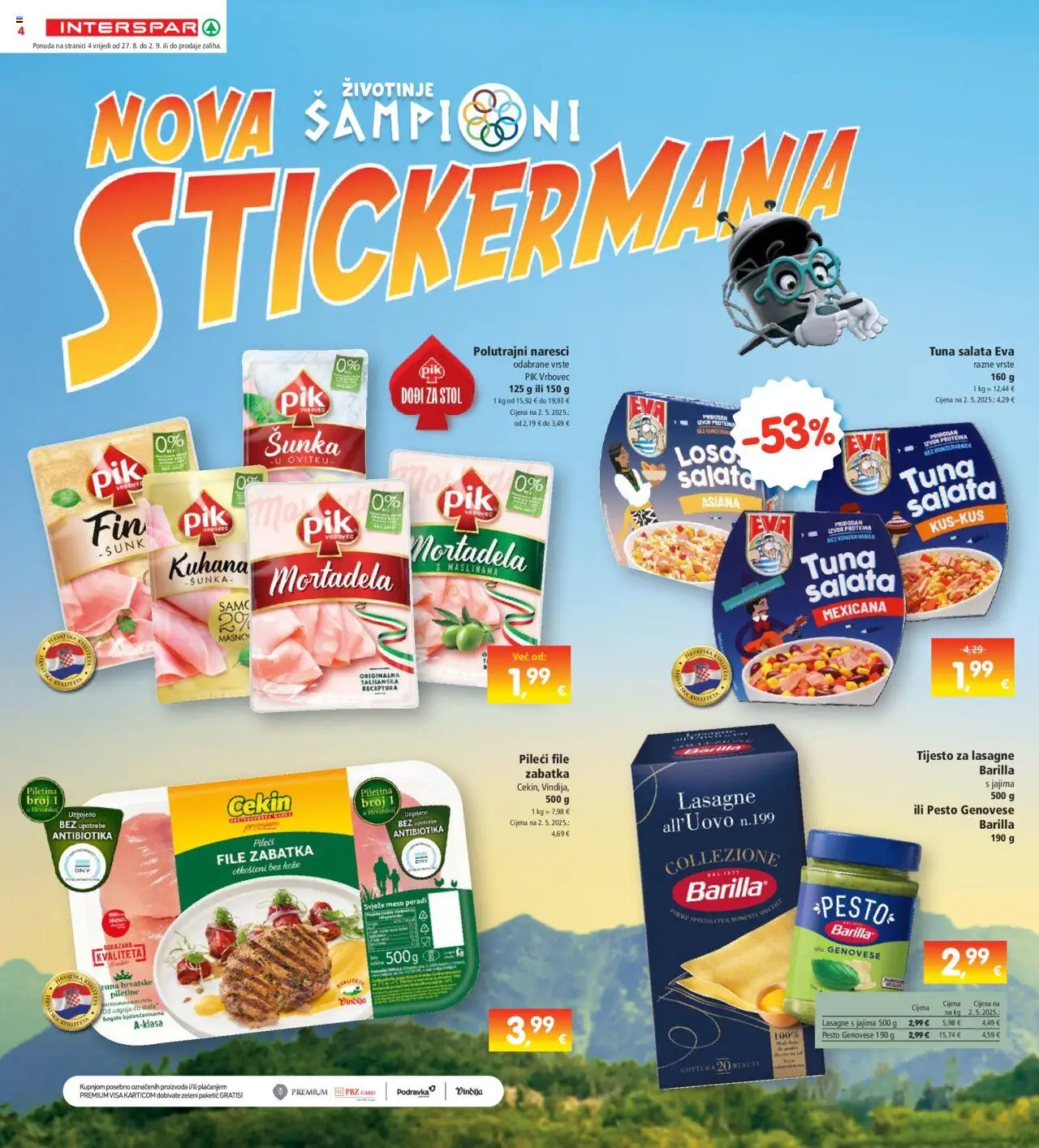 Interspar katalog | vrijedi od 27.08.2025 | Stranica: 4 | Proizvodi: Šunka, Podravka, Salata, Barilla
