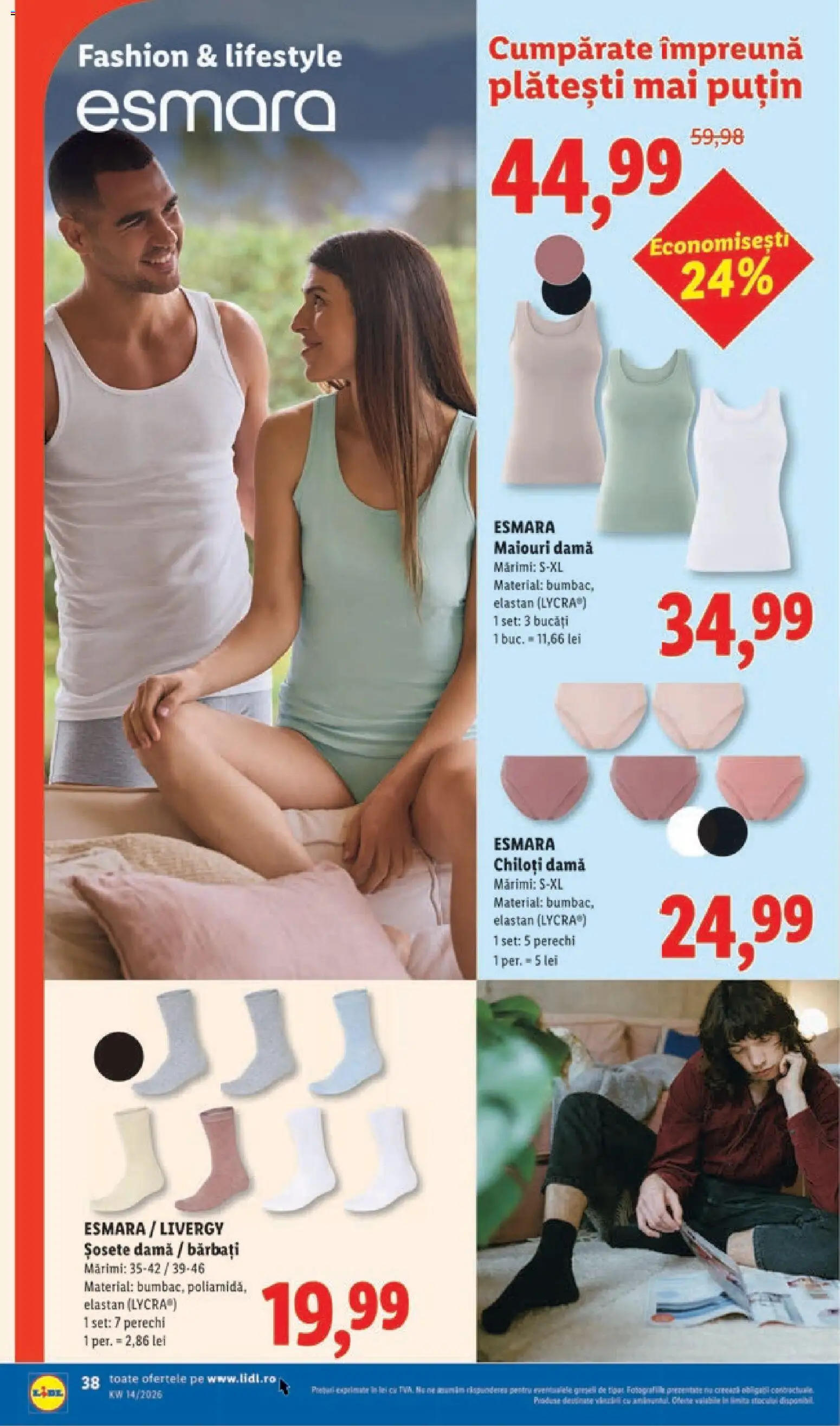 Noul catalog Lidl – valabil de la 30.03.2026 | Pagină: 38 | Produse: Chiloți, Șosete