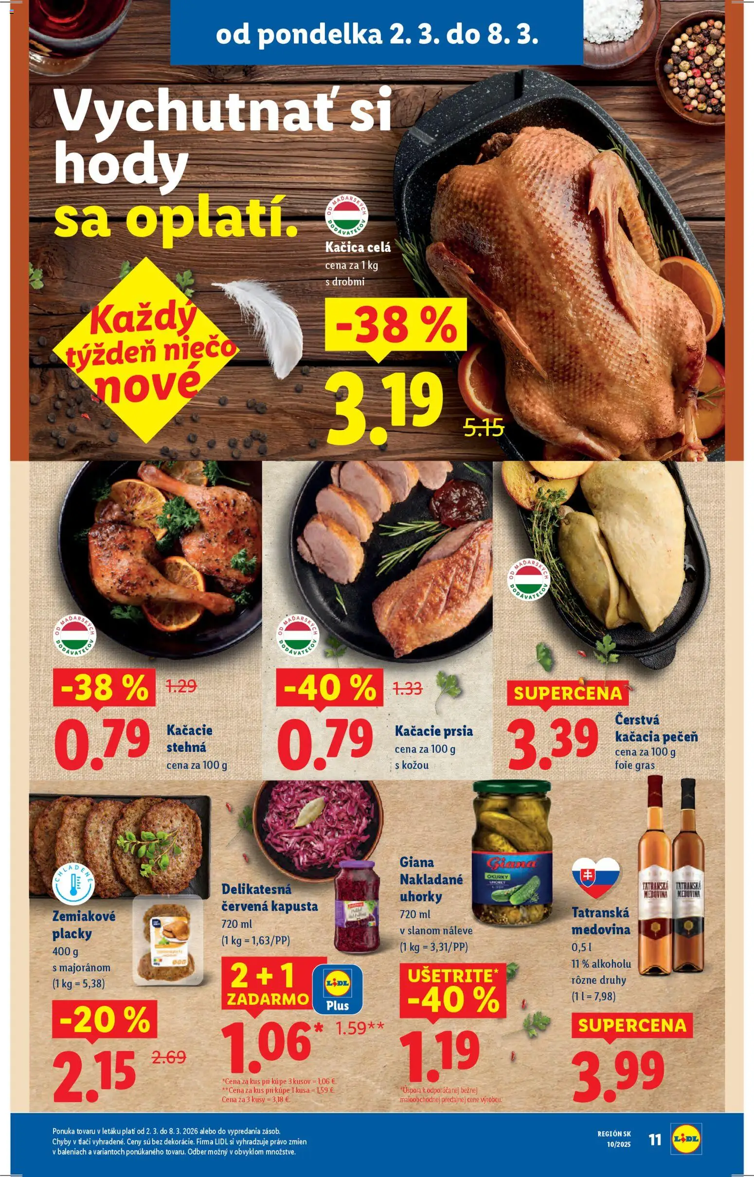 Nové Lidl akcie – leták je platný od 02.03.2026 | Strana: 11 | Produkty: Kapusta, Kačacie prsia, Kačacie stehná, Kačica
