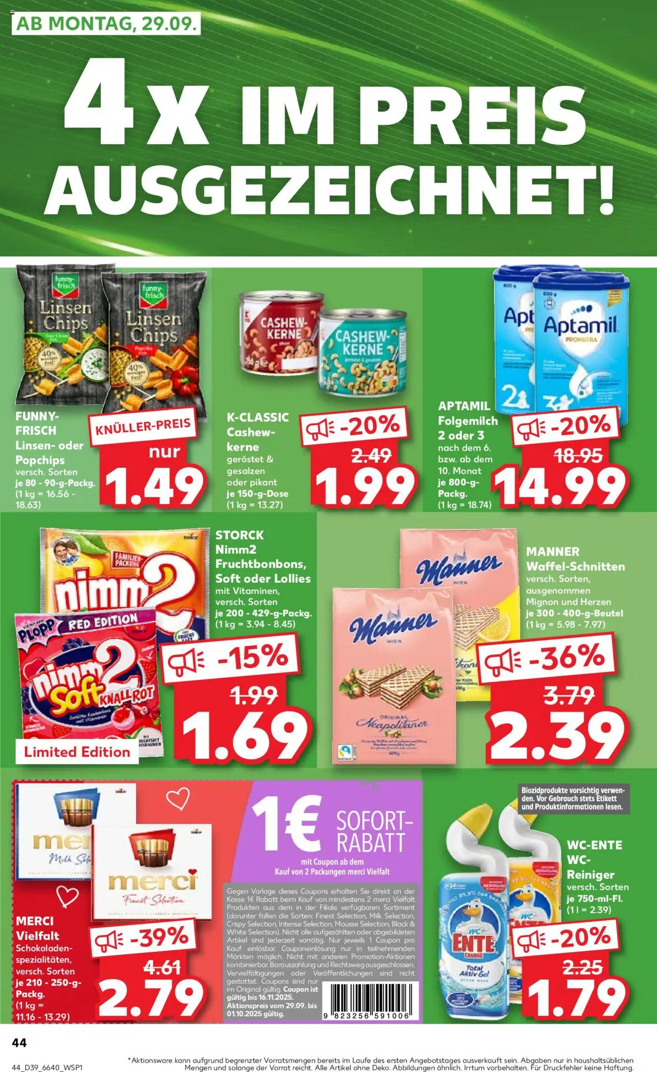 Kaufland Prospekt 	 – gültig ab 25.09.2025 | Seite: 44 | Produkte: Merci, Funny frisch, Chips, Ente