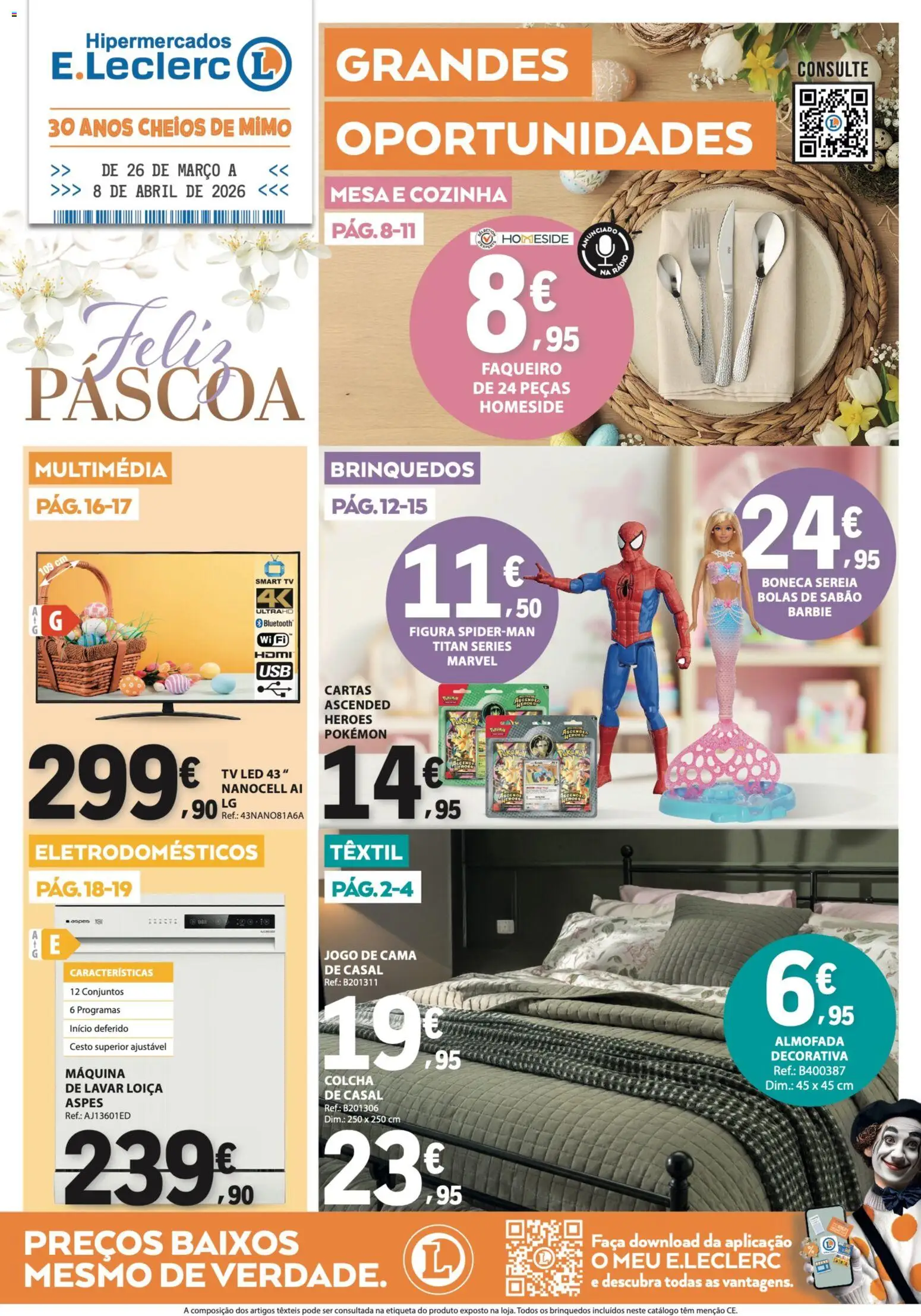 E.Leclerc Não Alimentar │ válido de 26.03.2026 | Página: 1 | Produtos: Faca, Tv led, Cama, Mesa