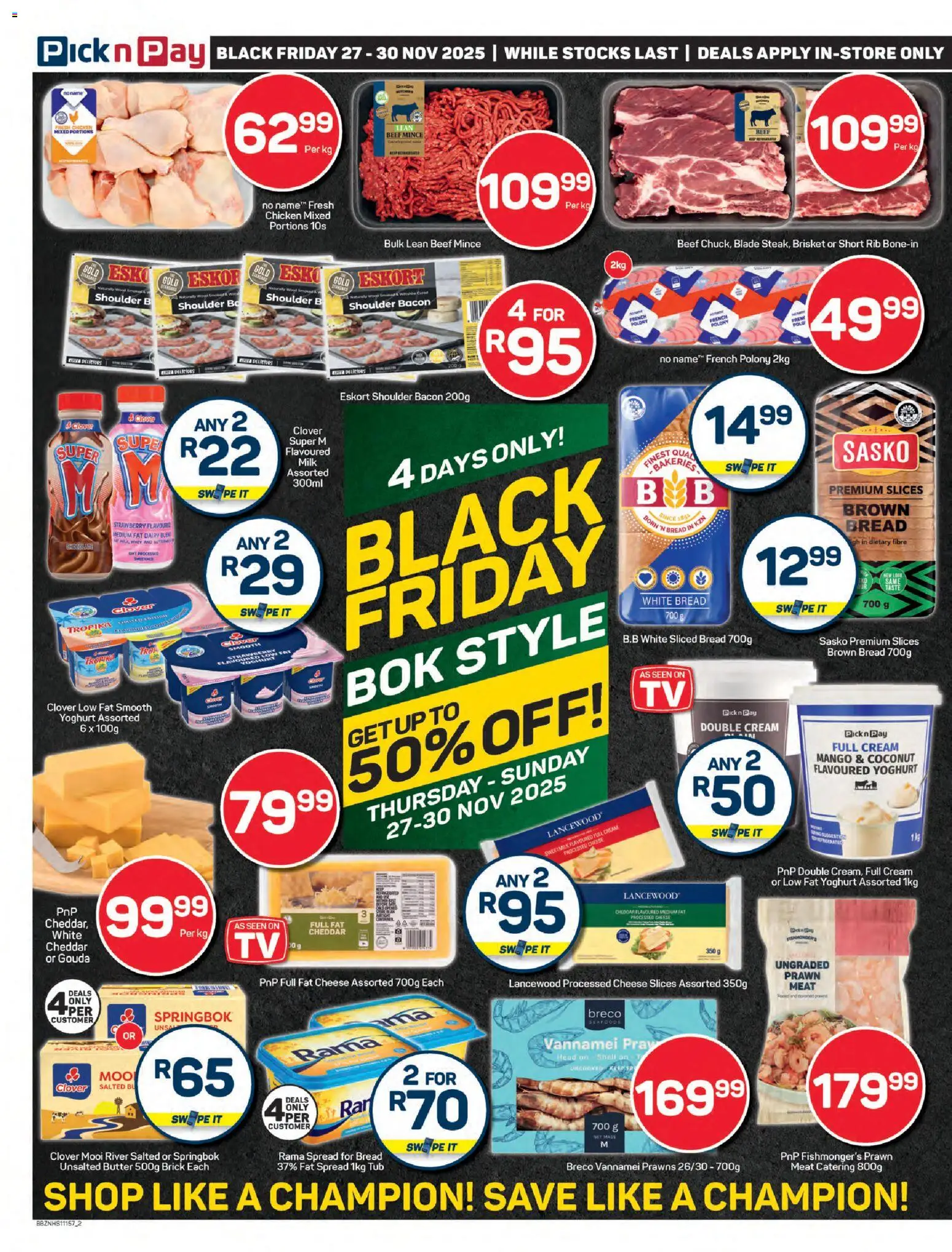 New Pick n Pay catalogue – valid from 27.11.2025 | Page: 2 | Products: Cheese, Chicken, Beef, Fat spread