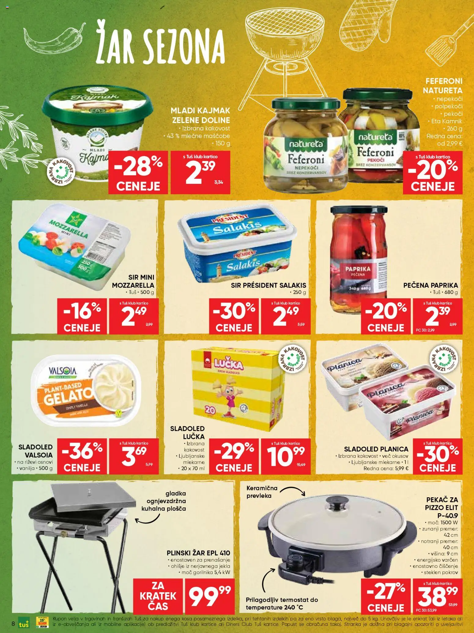 Novi Tuš katalog ponudbe – veljaven od 15.04.2026 | Stran: 8 | Izdelki: Plinski žar, Paprika, Sir, Sladoled