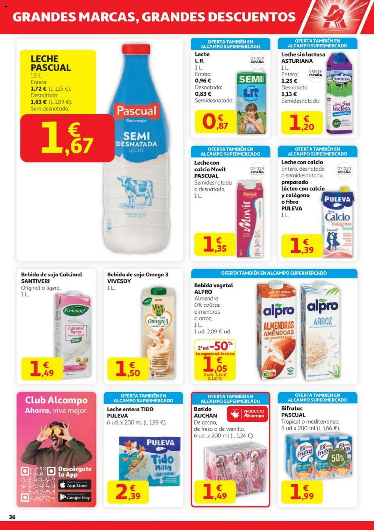 Alcampo - HG Madrid Unificado  │ válido desde el 23.10.2025 | Página: 36 | Productos: Leche sin lactosa, Leche entera, Δοχείο φοντί, Leche