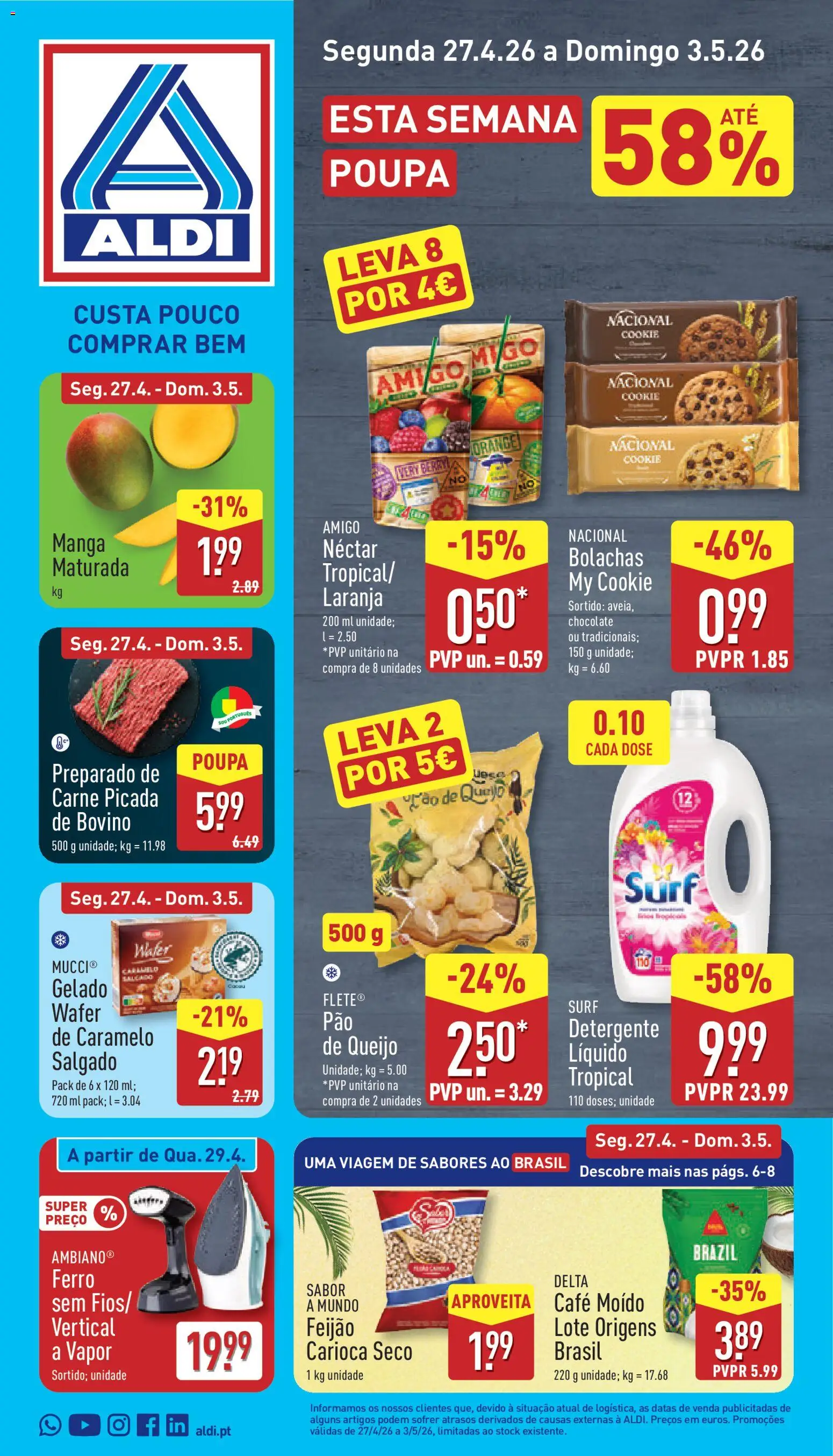 Aldi folheto │ válido de 27.04.2026 | Página: 1 | Produtos: Ferro, Queijo, Café, Carne