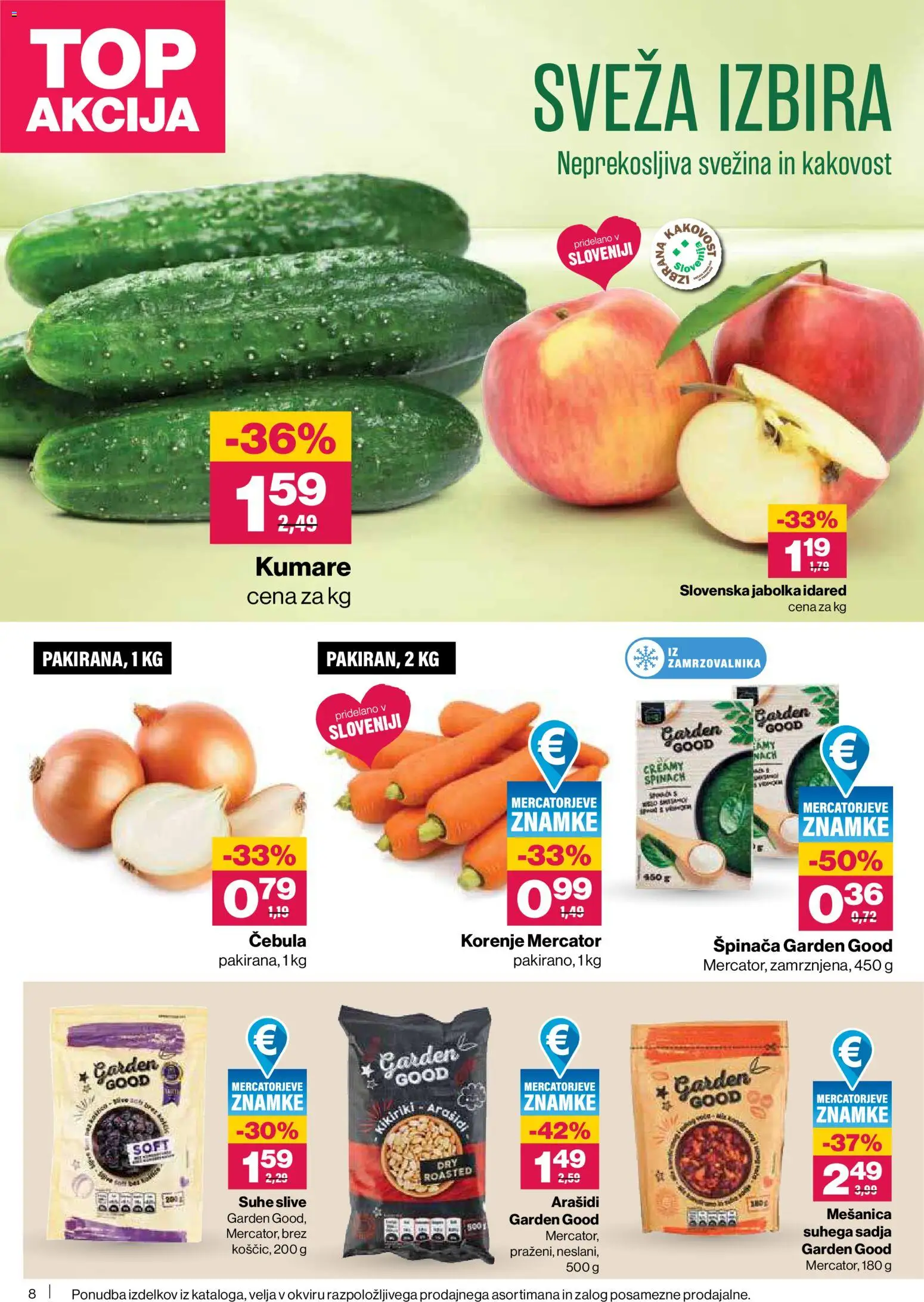 Novi Mercator katalog ponudbe – veljaven od 09.04.2026 | Stran: 8 | Izdelki: Arašidi, Suhe slive, Jabolka, Cebula
